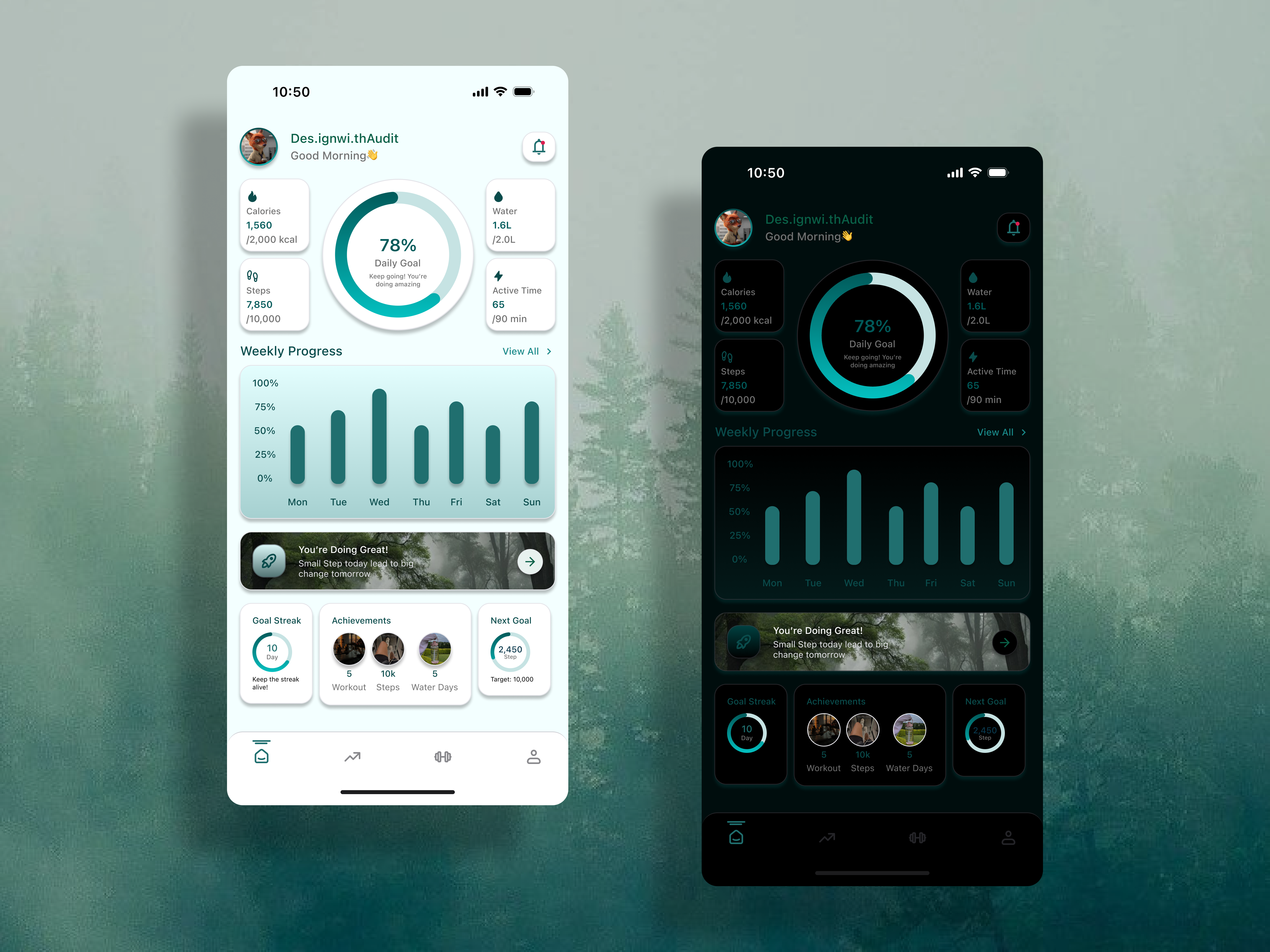Daily UI #86 — Progress Tracker 📈 dailyui dailyui86 darkmode dashboarddesign designchallenge designwithaudit dribbble figma lightmode mobileapp productdesign progresstracker uidesign uiux uxdesign