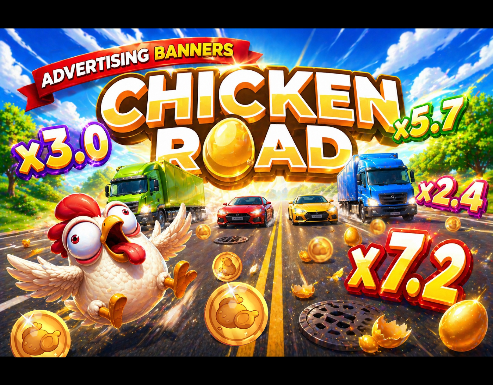🐔 Chicken Road — iGaming ASO Banners & Creative Design aso asodesign bannerdesign casino casinogame digitalart gamblingdesign gameart gamedesign gameui igaming marketingdesign mobilegaming uiuxdesign visualdesign