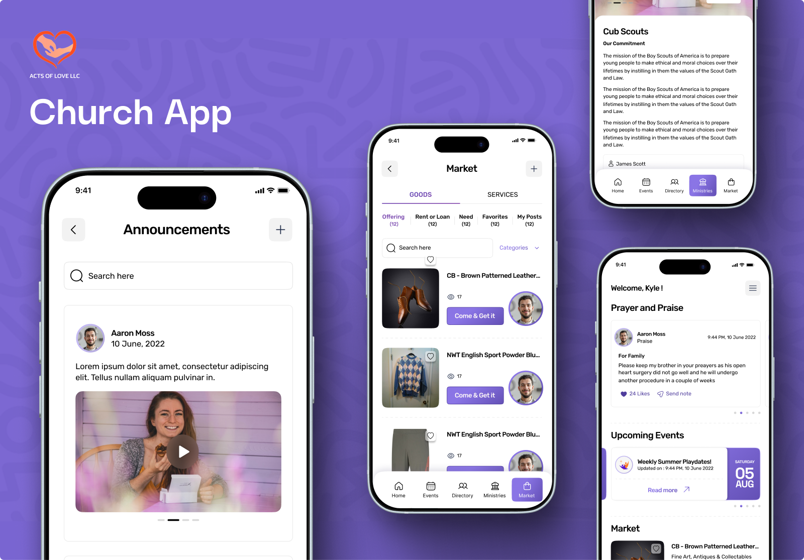 Acts of Love — Church & Community App UI ⛪ branding craxinno craxinnotechnologies design figma design graphic design illustration logo software development ui