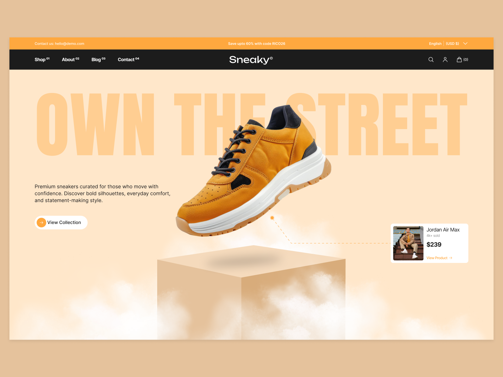 Sneaker eCommerce website UI/UX design bold bold hero ecommerce figma hero section interaction design landing page modern hero shoe website sneaker ui user experience user interface ux web design