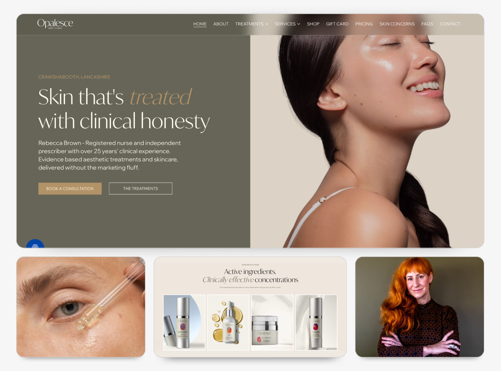 Website Design | Skin Clinic | Opalesce Skin Clinic branding design e commerce website design logo shopify skin clinic website design ui web design website design website layout wix wix studio