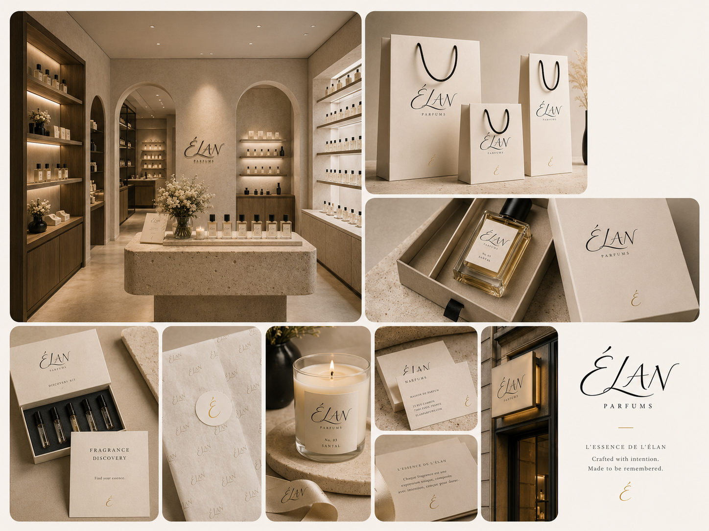 ELAN - Luxury Perfume Retail Branding & Packaging Experience beauty boutique brand identity branding design editorial fragrance gift packaging graphic design luxury branding luxury design luxury retail packaging perfume premium branding print design retail branding shopping bag stationery visual identity