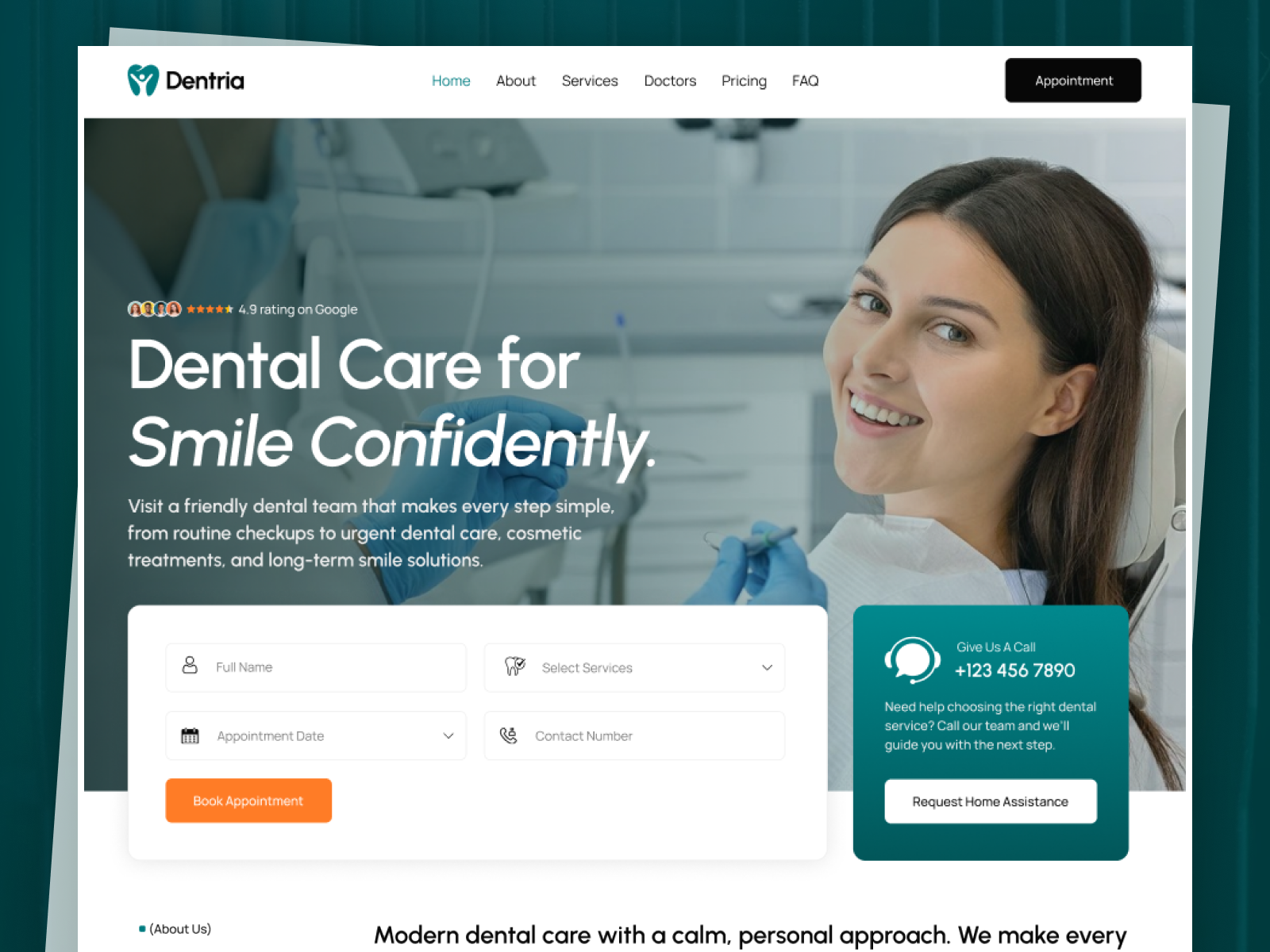Dentria – Dental Clinic Website Design appointment booking clinic website dental care website dental clinic website dental ui dental website dentist website elementor template healthcare ui healthcare website landing page design medical website raddito website service website ui design web design website design wordpress website