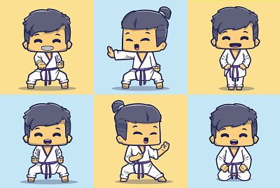 Step Up Your Martial Arts Branding with Our High-Quality Cartoon cute design dojo fighting grappling illustration jiu jitsu karate kids martial arts self defense training vector workout