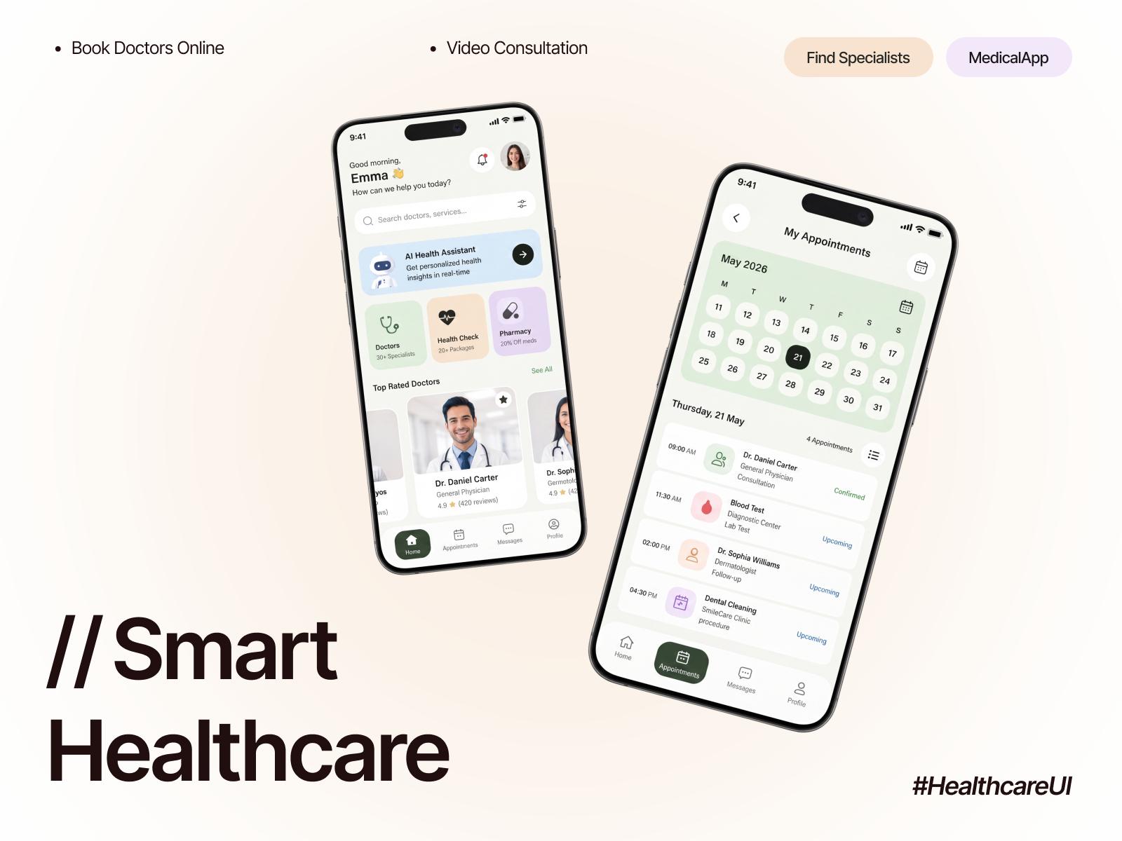 Smart Healthcare - Doctor Booking Mobile App UI cleanui dashboardui doctorbooking healthcareui healthtech medicalapp mobileappdesign mobileui pro app design productdesign smart app design smarthealthcare techwitpro telemedicineui uiuxdesign userexperience visualidentity