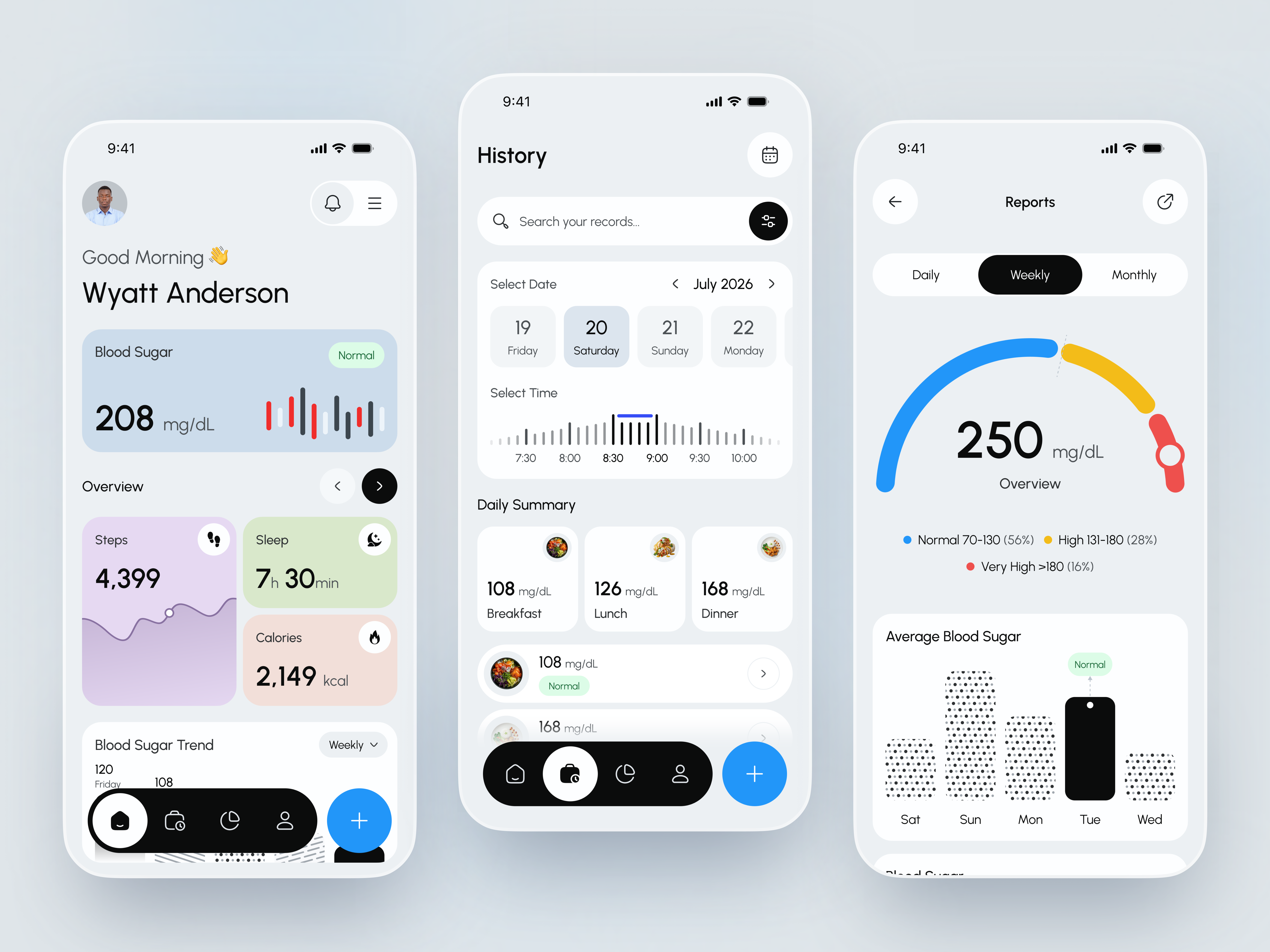 Blood Glucose Monitor Mobile App | Healthcare UI Design app app design blood sugar doctor app fitness app health app health monitoring interface medical app mobile app mobile app design mobile ui patient app product service startup ui ui design ux web