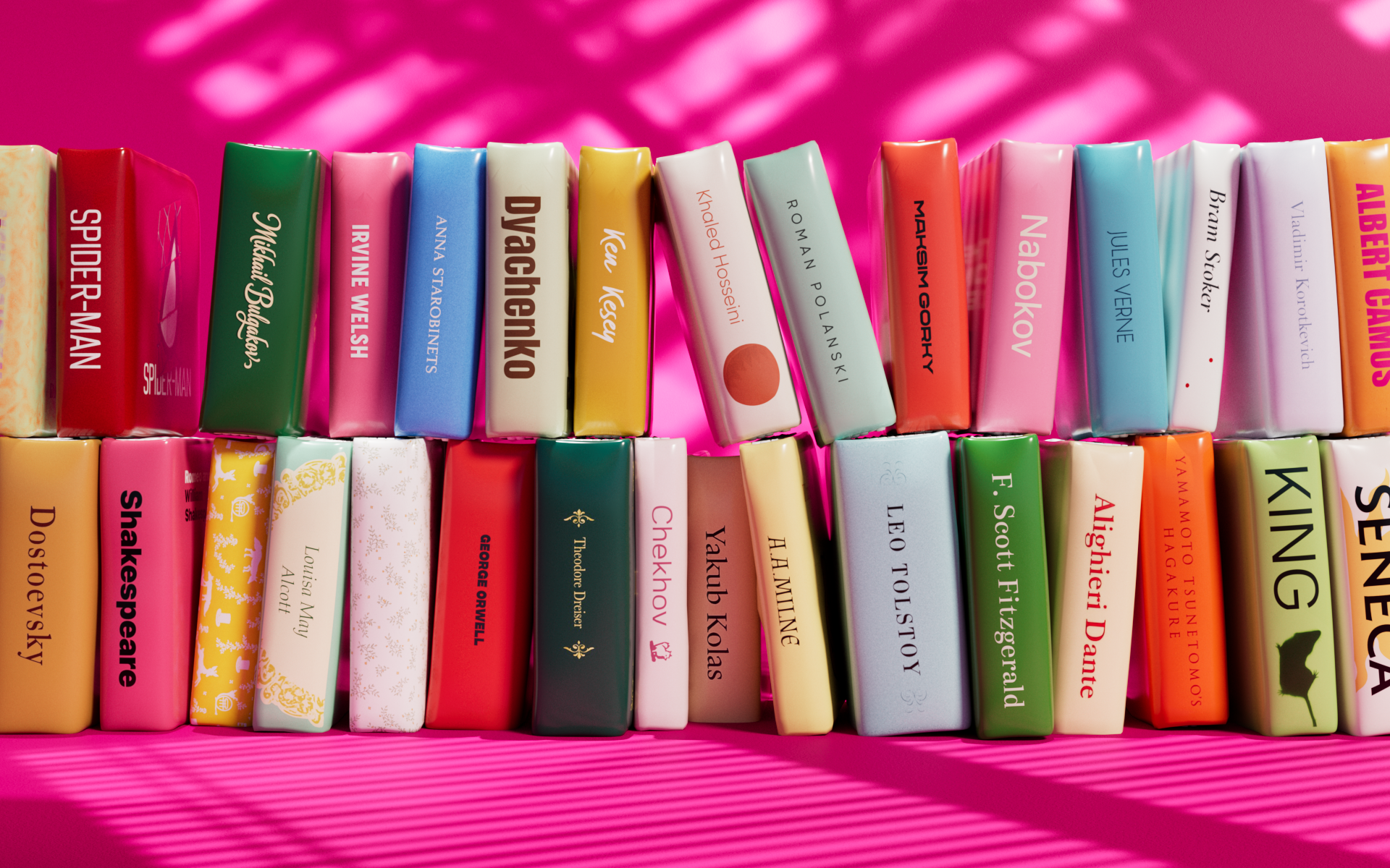 3D Book Collection / Classic Books Series 3d books art toy book collection book covers book shelf book stack bulgakov catcher in the rye dostoevsky dracula library literature literature art orwell seneca spider man stylized books tolstoy