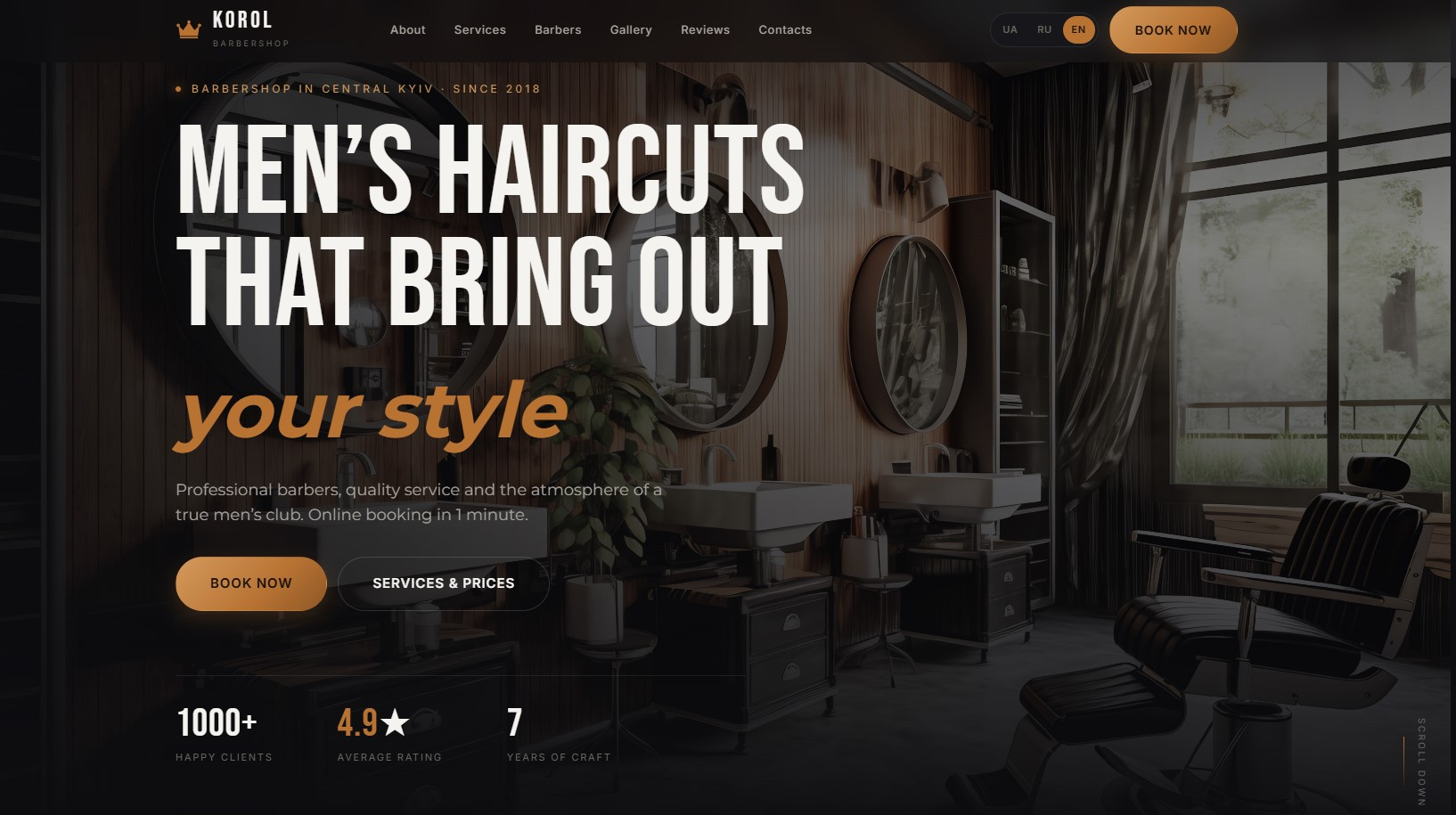 Barbershop barbershop beauty dark theme landing page mens grooming modern typography ui ux web design
