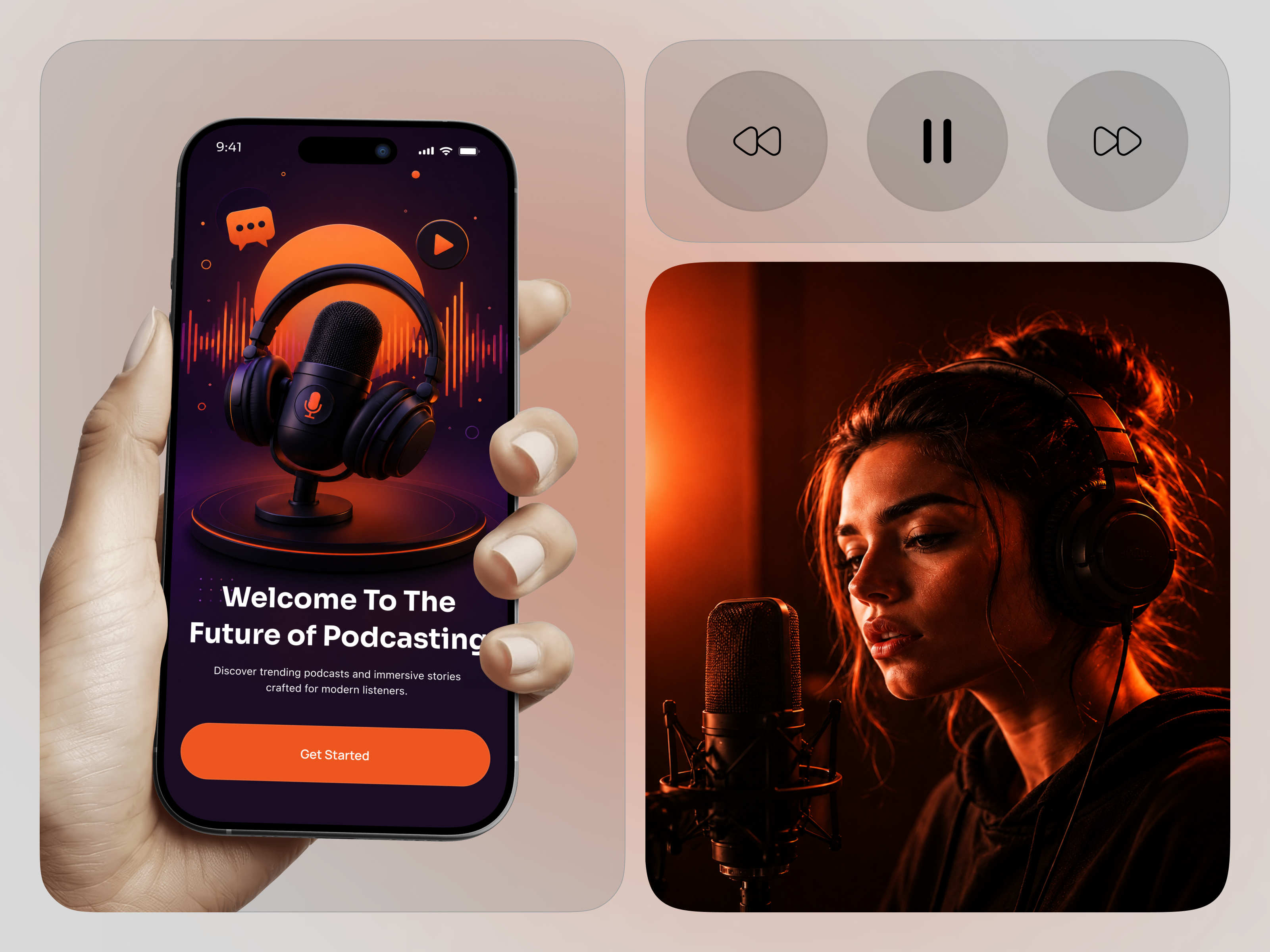 Podcast Streaming Mobile App UI/UX Design audio audio player creative design daily ui dark ui dribbble figma graphic design interaction ios mobile app music playlist podcast popular product design streaming uidesign uxdesign vibrant