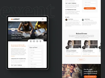 Event page Azent Overseas Education abroad college design education event experience graphic design interface responsive sign up study tablet ui university user experience user interface ux web design webinar website
