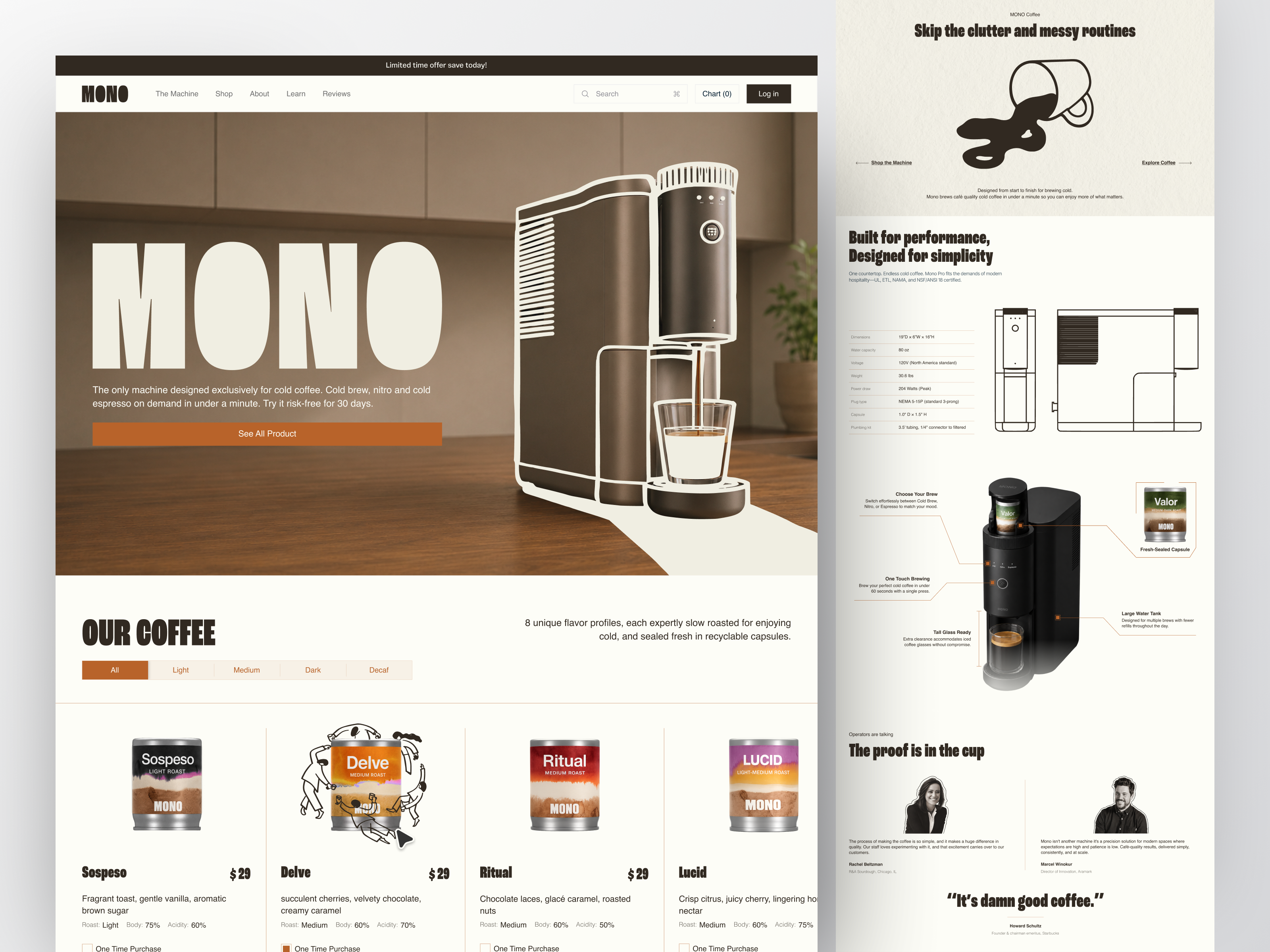 MONO — Cold Coffee Machine Landing Page brandidentity coffee coffeemachine creativedesign dailyui ecommerce graphic design illustration landingpage logo minimaldesign productdesign productshowcase shopify visualdesign webdesign