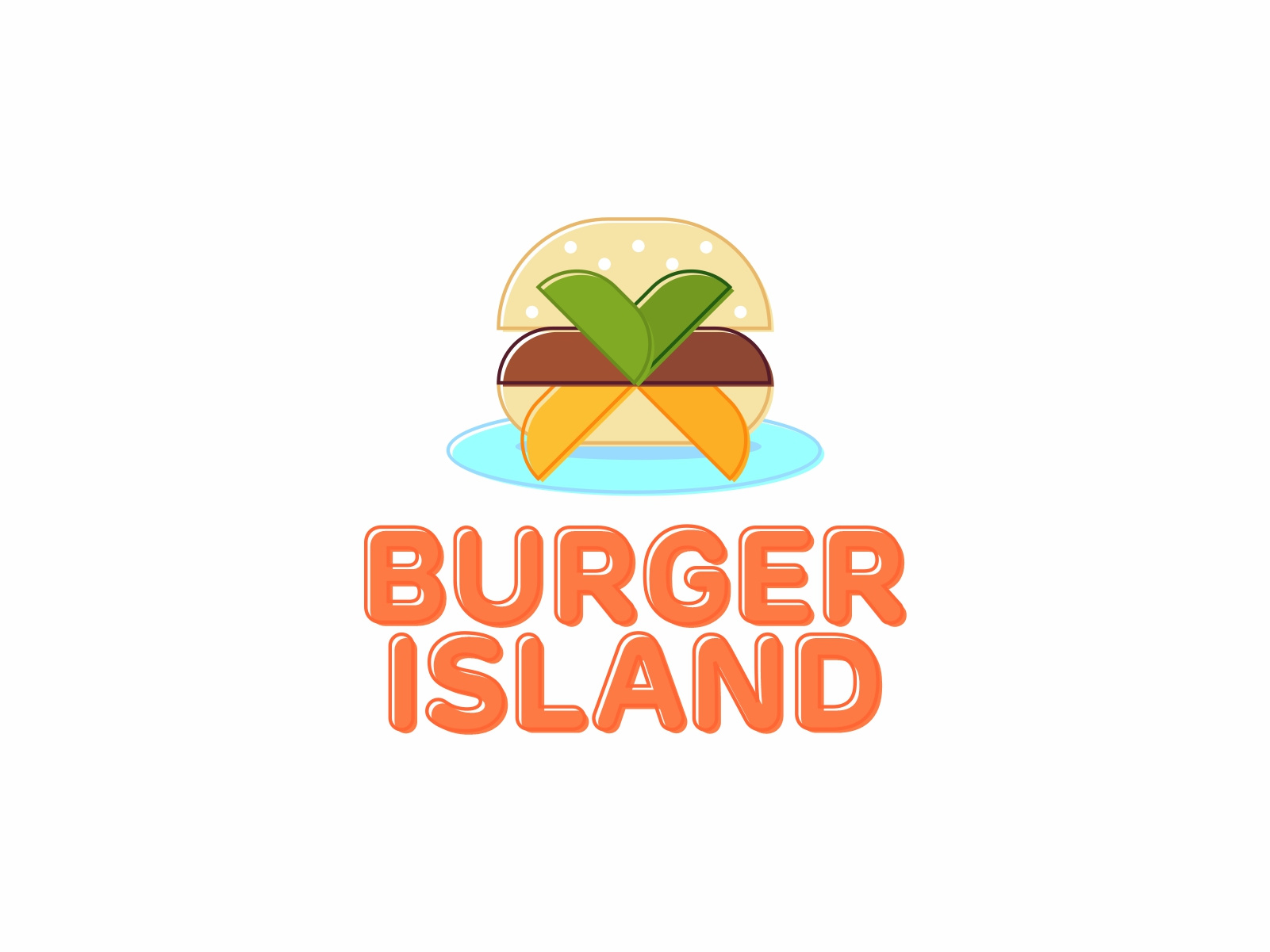 Burger Island, burger delivery platform logo design branding burger burger delivery burgers delivery fast food logo fastfood food delivery food truck island logo logo design ocean palm tree restaurant sea smash burger smashed burgers takeaway