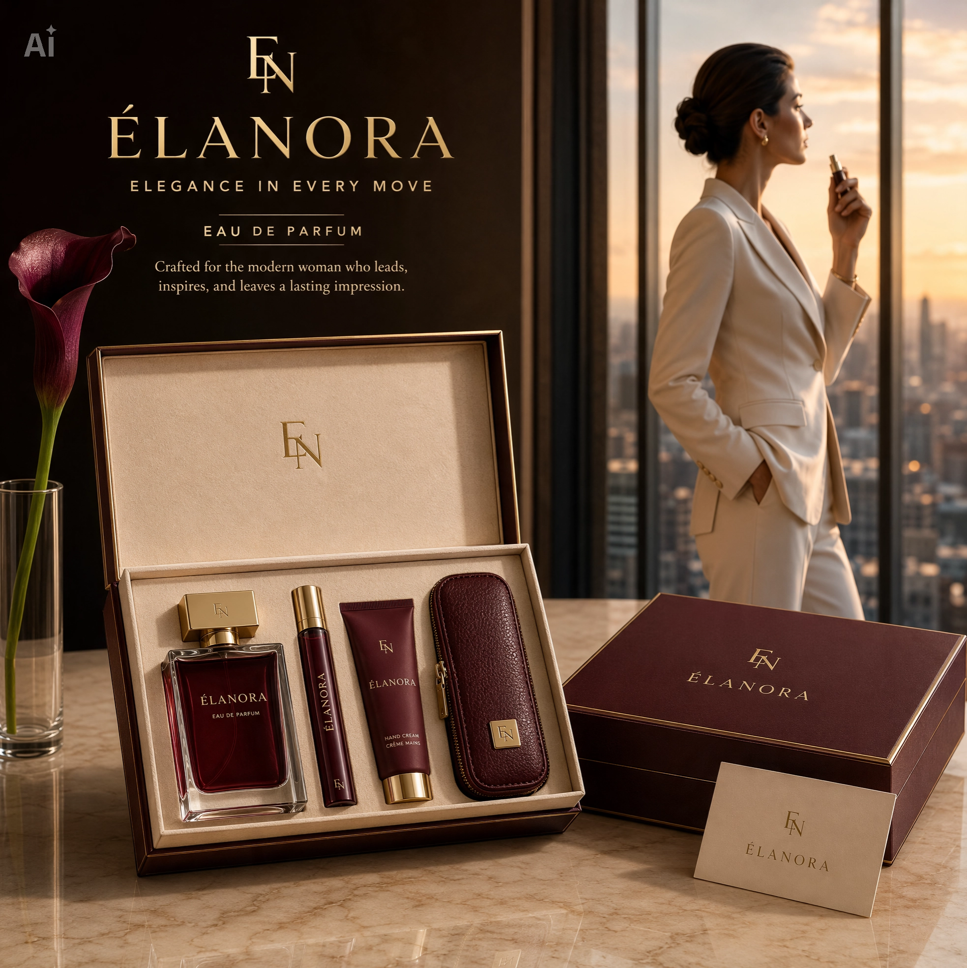 ÉLANORA — Elegance in Every Move advertising ai design art direction beauty branding beauty campaign brand identity campaign design cosmetic packaging editorial design feminine branding fragrance fragrance packaging graphic design luxury branding luxury packaging packaging design perfume premium brand product mockup visual identity