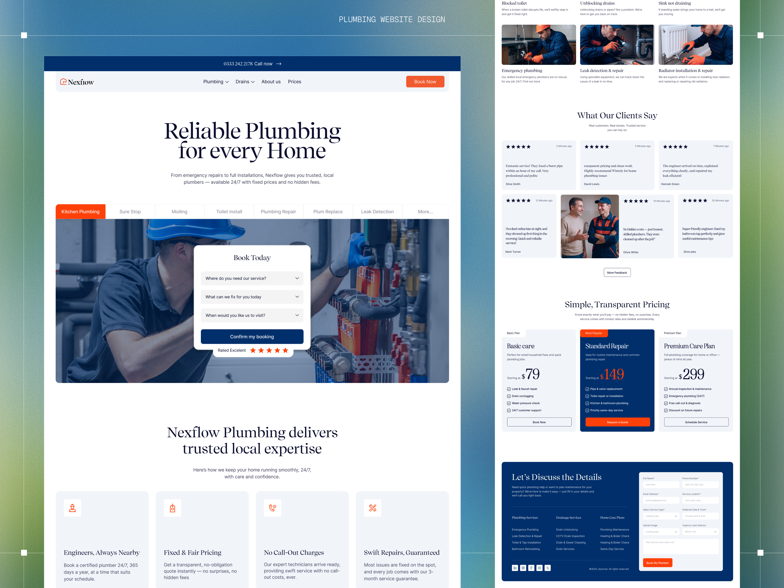 Nexflow – Plumbing Service Website Design bestdesign landingpage localservice moderndesign plumbing presentation ui ux xservicewebsite