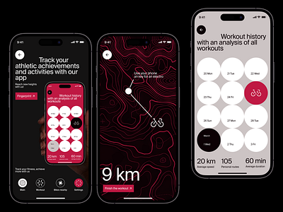 Fitness Tracker - Mobile UI Concept bike bike route concept creative design gym health inspiration ios minimal mobile mobile app mvp running statistic tracker typography ui ux walk