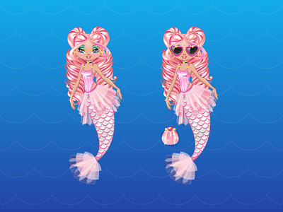 Candy Pink mermaid 2d cartoon character concept costume cute design doll dress fashion game girl glamour illustration makeup mermaid packaging playset toy vector