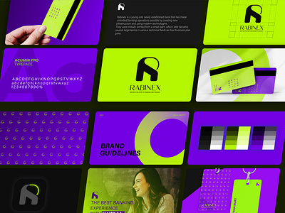 Rabinex Brand Identity 3d brand branding concept credit card finance green guidline identity logo logotype monogram purple ui userinterface visual identity