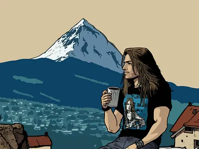 Headbanger's vacation | Character illustration 2d artwork character character design comic comic style comics graphic design illustration illustrator mountain paysage vector visual