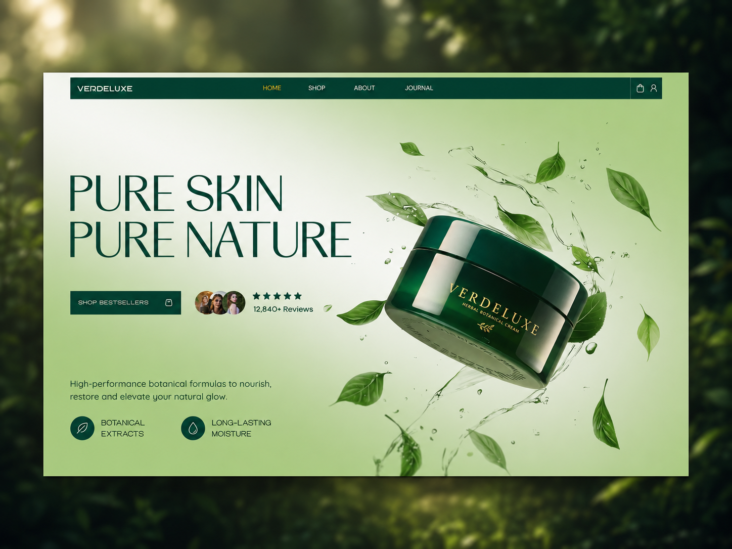 VerdeLuxe Skincare Ecommerce Website UI Design beautybrand beautywebsite botanicalskincare branddesign cleanbeauty conversiondesign dribbbledesign ecommercedesign figmadesign landingpagedesign luxurybranding premiumwebsite productdesign skincarewebsite uiuxdesign webdesign webdesigninspiration websitedesign wellnessbrand