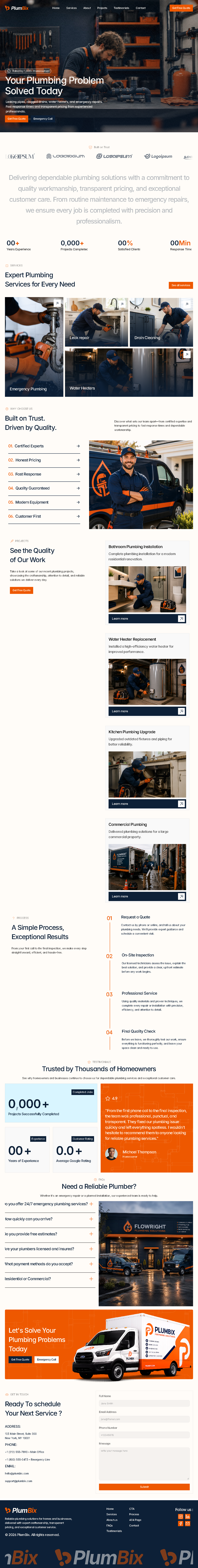 PlumBix Professional Plumbing Service Website Design conversion design figma framer landingpage design modern website plumbers ux design website design