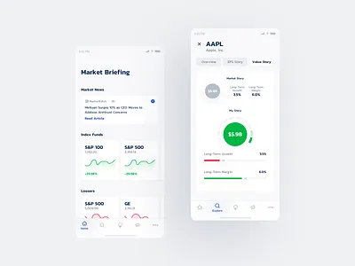 Yowlo - fintech mobile app bottom bar capital data finance financial education fintech forecast funds gauge chart investment investors line chart mobile app pie chart slider spreadsheets stock stock market tabbar trading