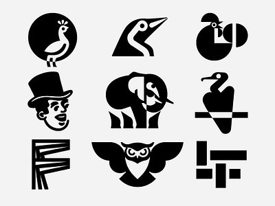 COLLECTION - 2023 - 7 branding design elephant f icon identity illustration logo lt man marks owl peacock penguin person rooster symbol ui vector