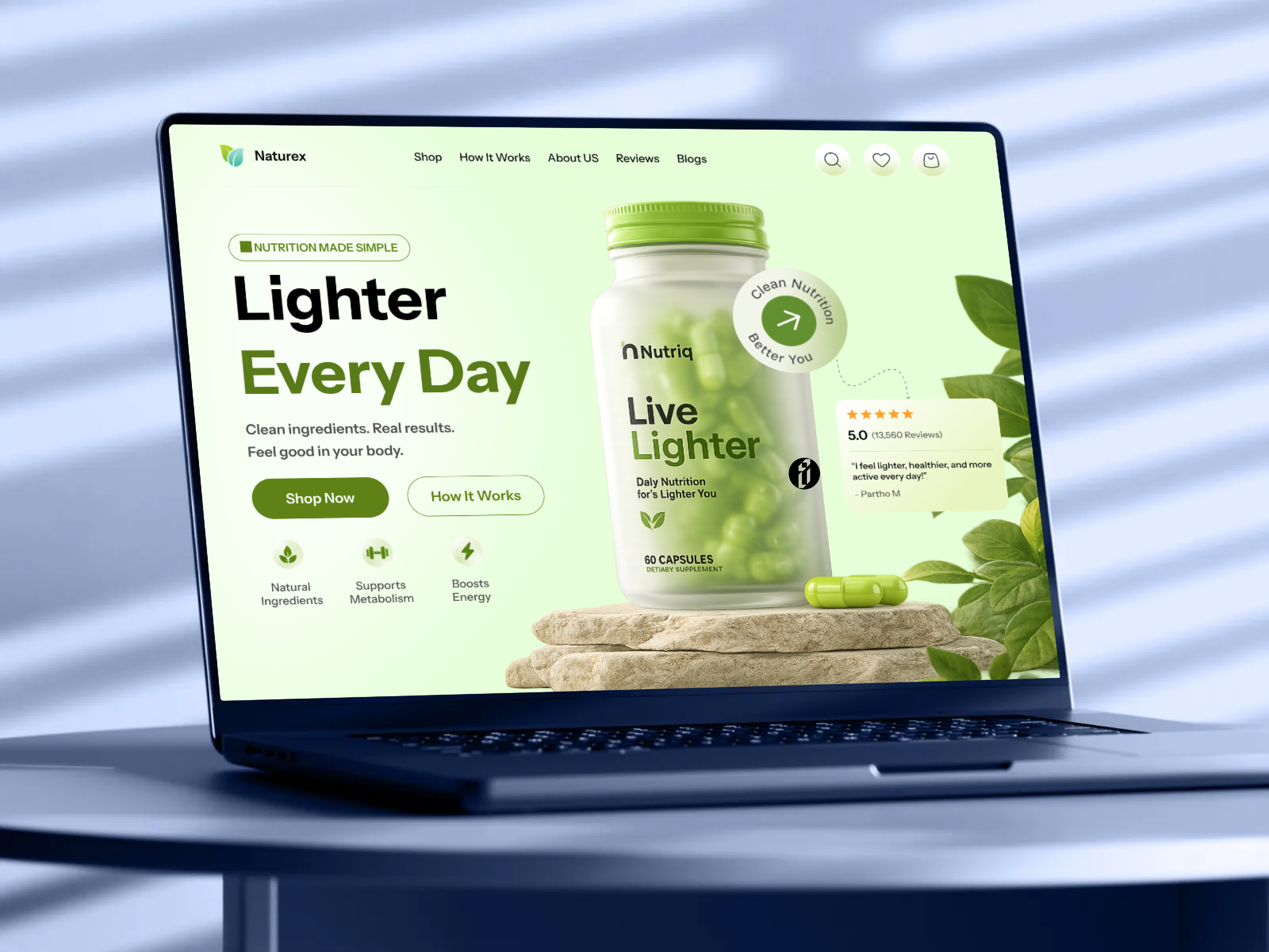 Nutrition & Wellness Website UI/UX Design clean ui ecommerce design ecommerce ui health products health website healthy lifestyle landing page minimal design modern website nutrition nutrition ui product landing page supplement website ui design ux design vitamin supplements web design web inspiration wellness wellness ui