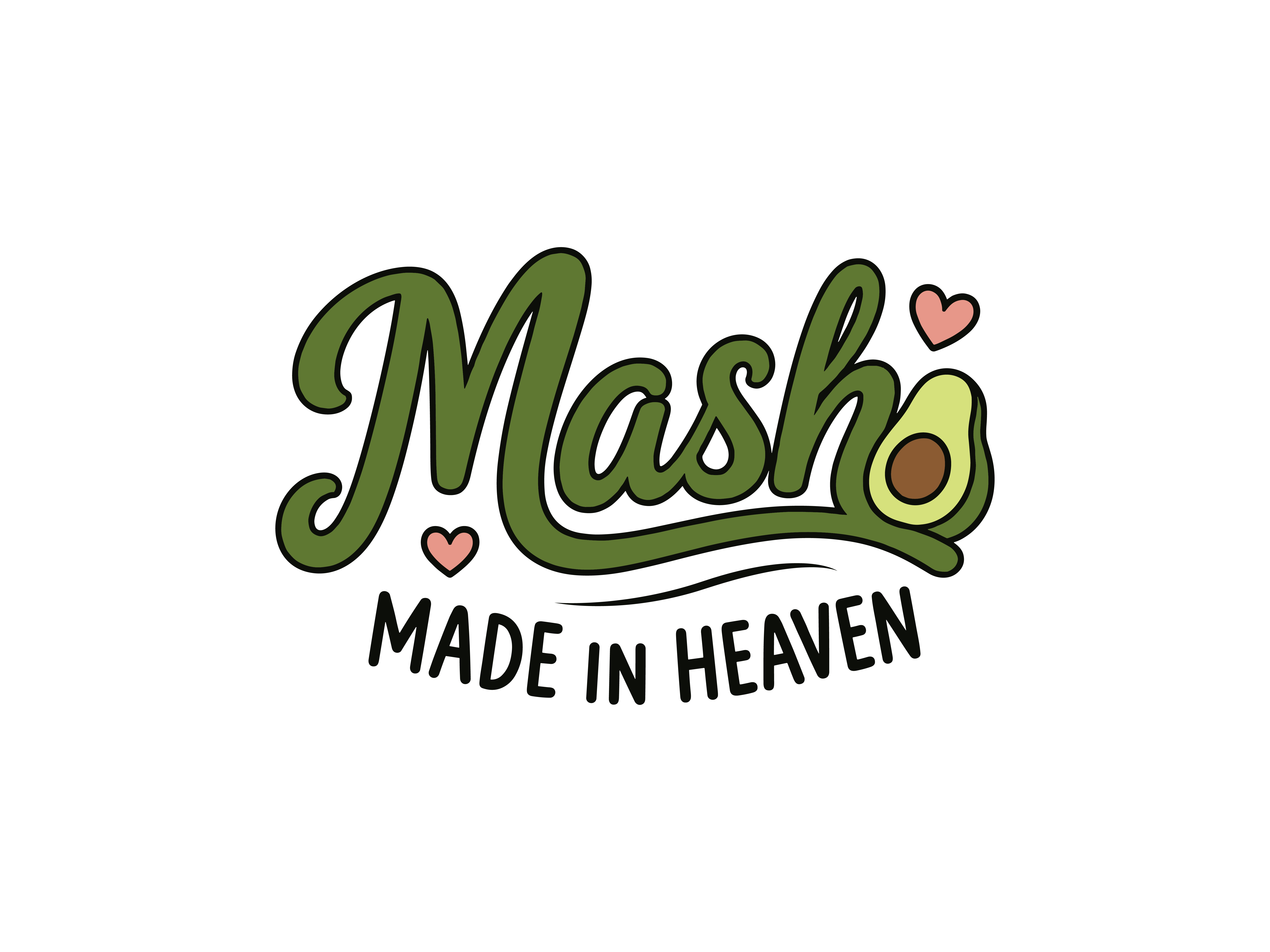 Mash Made in Heaven | Cute Avocado Apparel & T-shirt Design apparel design avocado illustration character illustration clothing brand cozy vibe cute illustration fall fashion graphic design hoodie design kawaii design lettering merch design merchandise print on demand screen print streetwear tshirt design typography vector art vector illustration