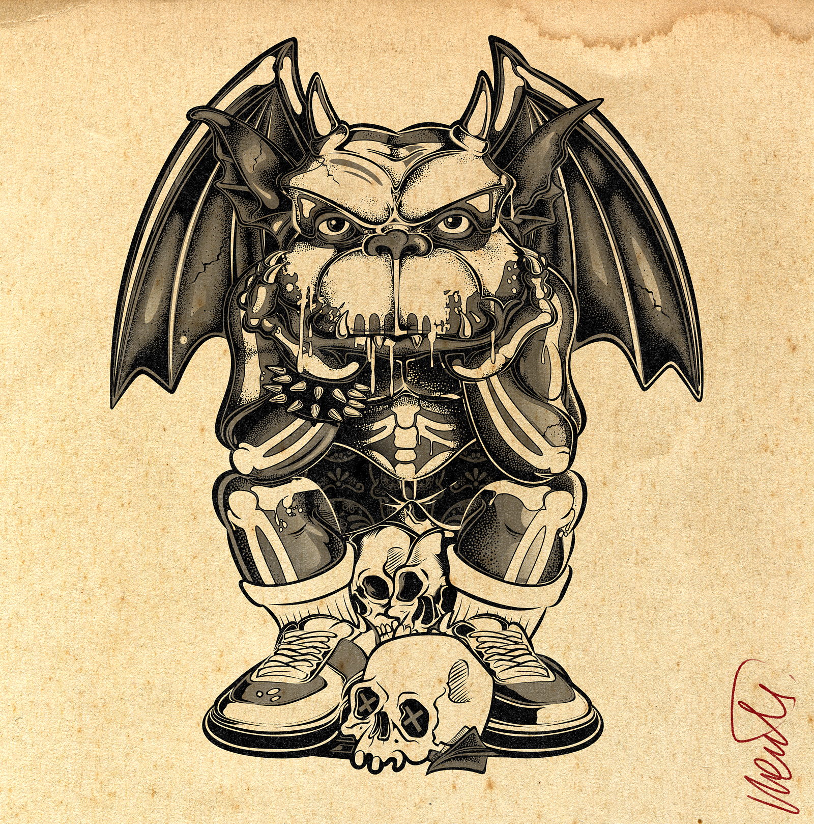 TEEN GARGOYLE DRAWING – DÍA DE MUERTOS INK black and white art calavera art character design creepy cute dark art dia de muertos editorial illustration gothic illustration illustration ink drawing lowbrow art mascot design monster design skull art stylized character sugar skull tattoo inspired teen gargoyle underground art vintage illustration