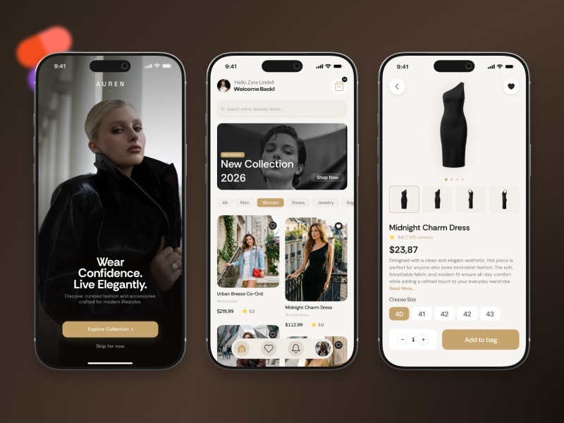 Luxury Fashion App UI branding darkmode design e commerce fashion fashion app figma ui premium fashion app product design real estate app ui ux design