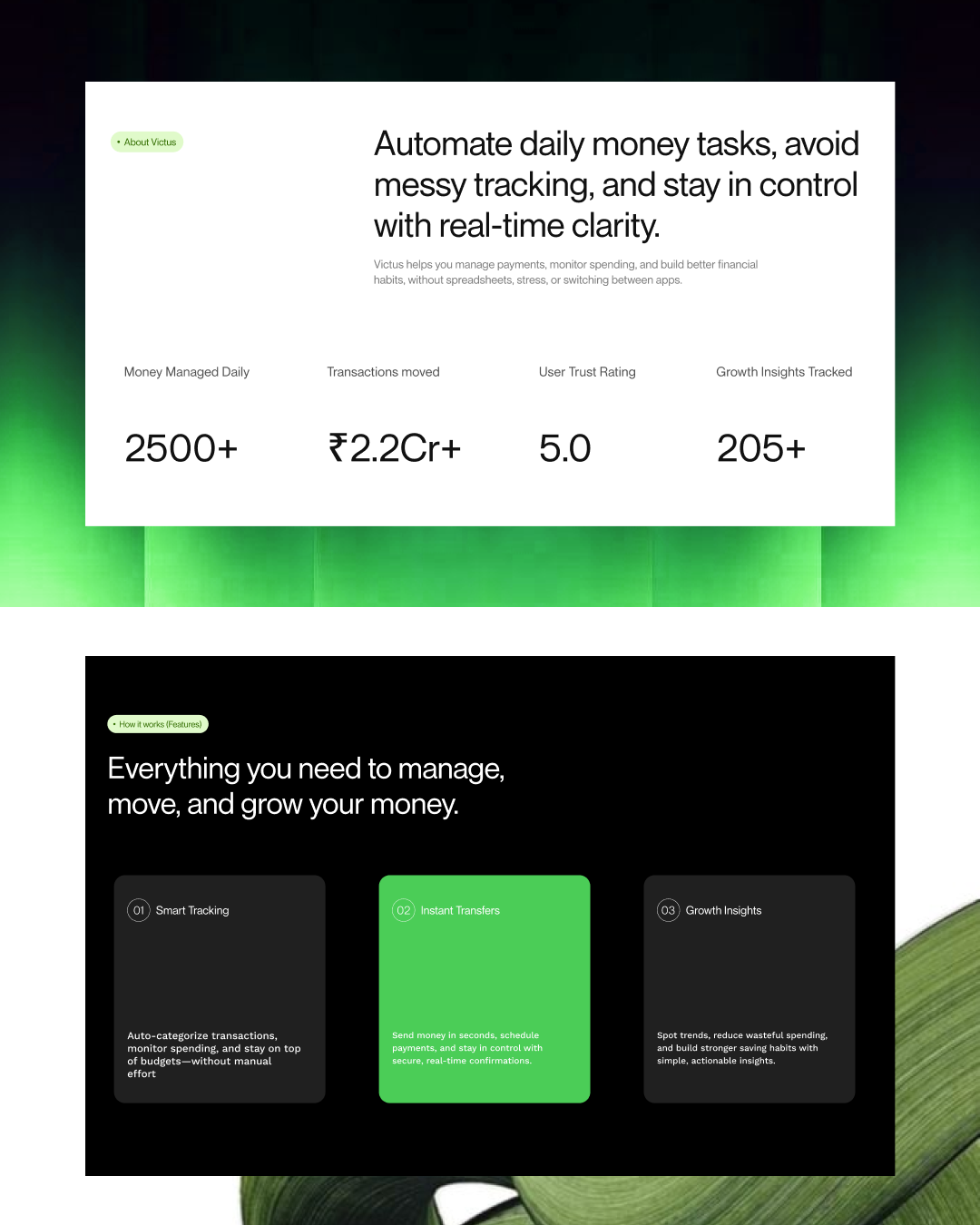 Victus — Finance Landing Page Exploration design figmadesign landing page ui web design website