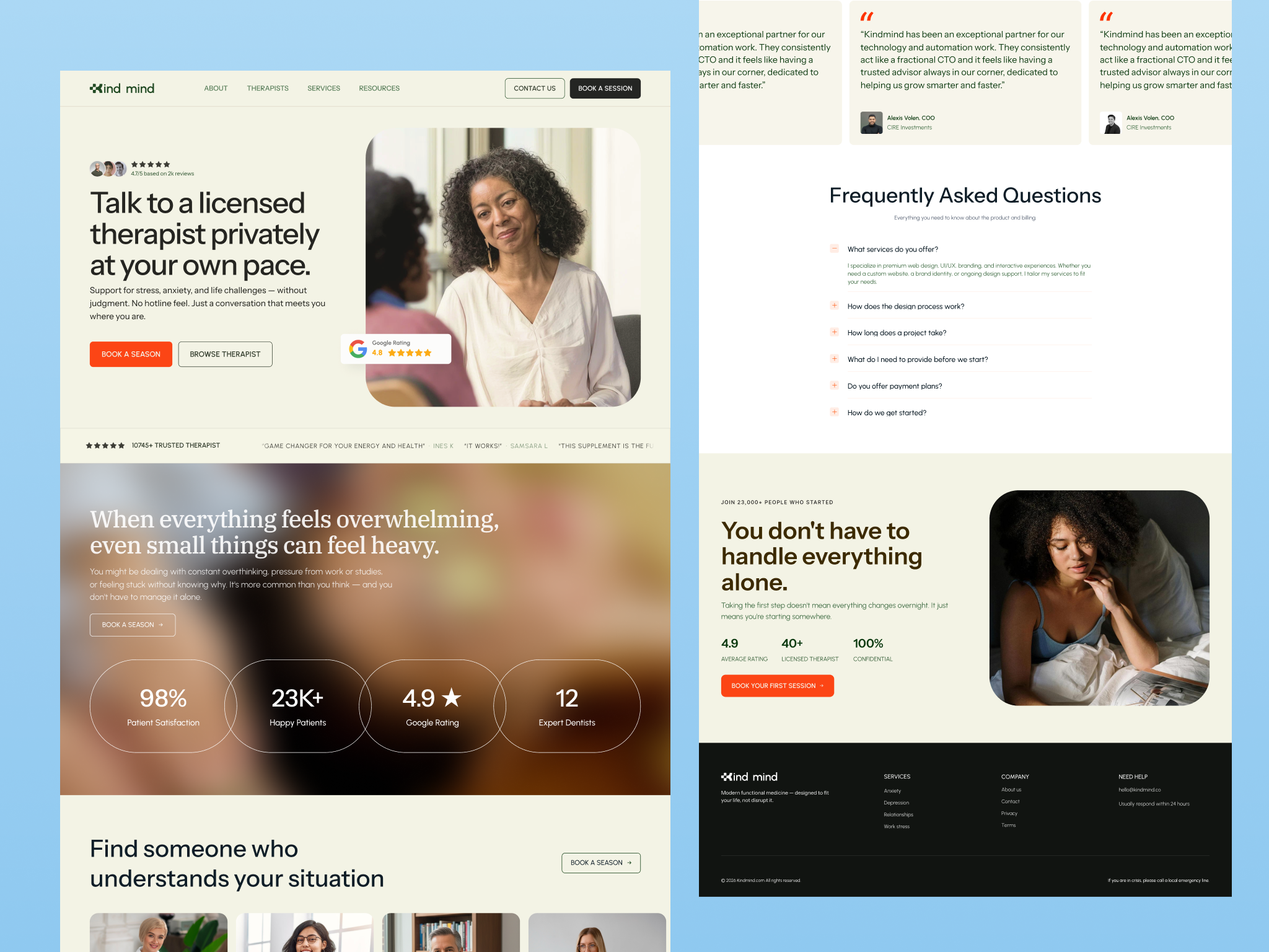 Mental Health Platform for Online Therapy & Therapist Booking healthcare landing page medical website mental health product design therapy ui design usability ux design web design wellness