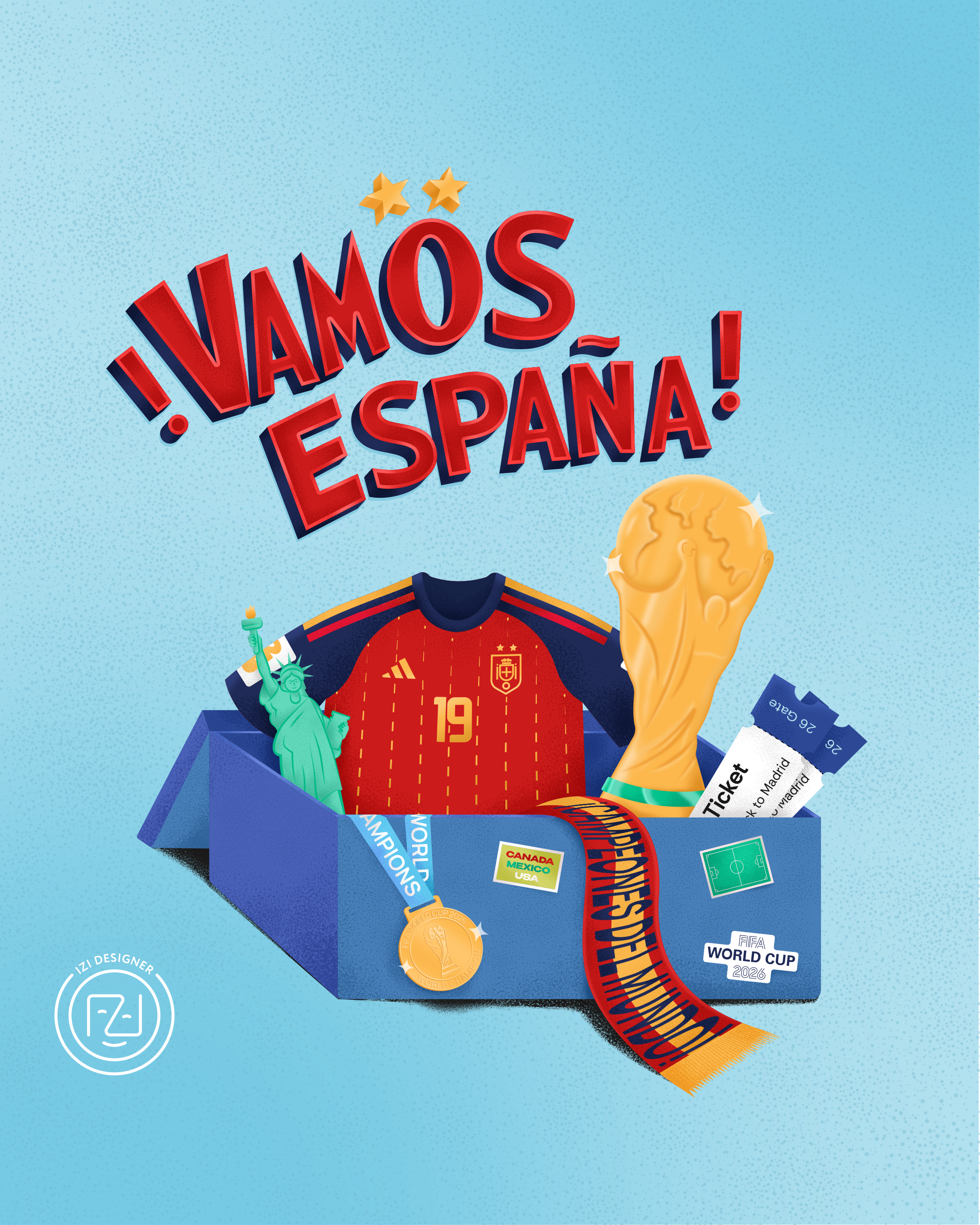 Champions of the World. ¡Vamos España! 🇪🇸 ⭐️⭐️ 2d illustration art digital illustration digitalartist football illustration spain world champion
