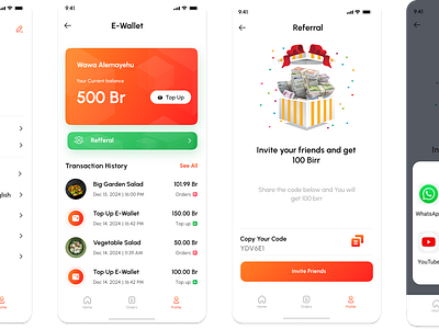 E-wallet and Referral Futures UI app beu delivery branding clear delivery design e wallet food mobile modern my favorites referral ui ux