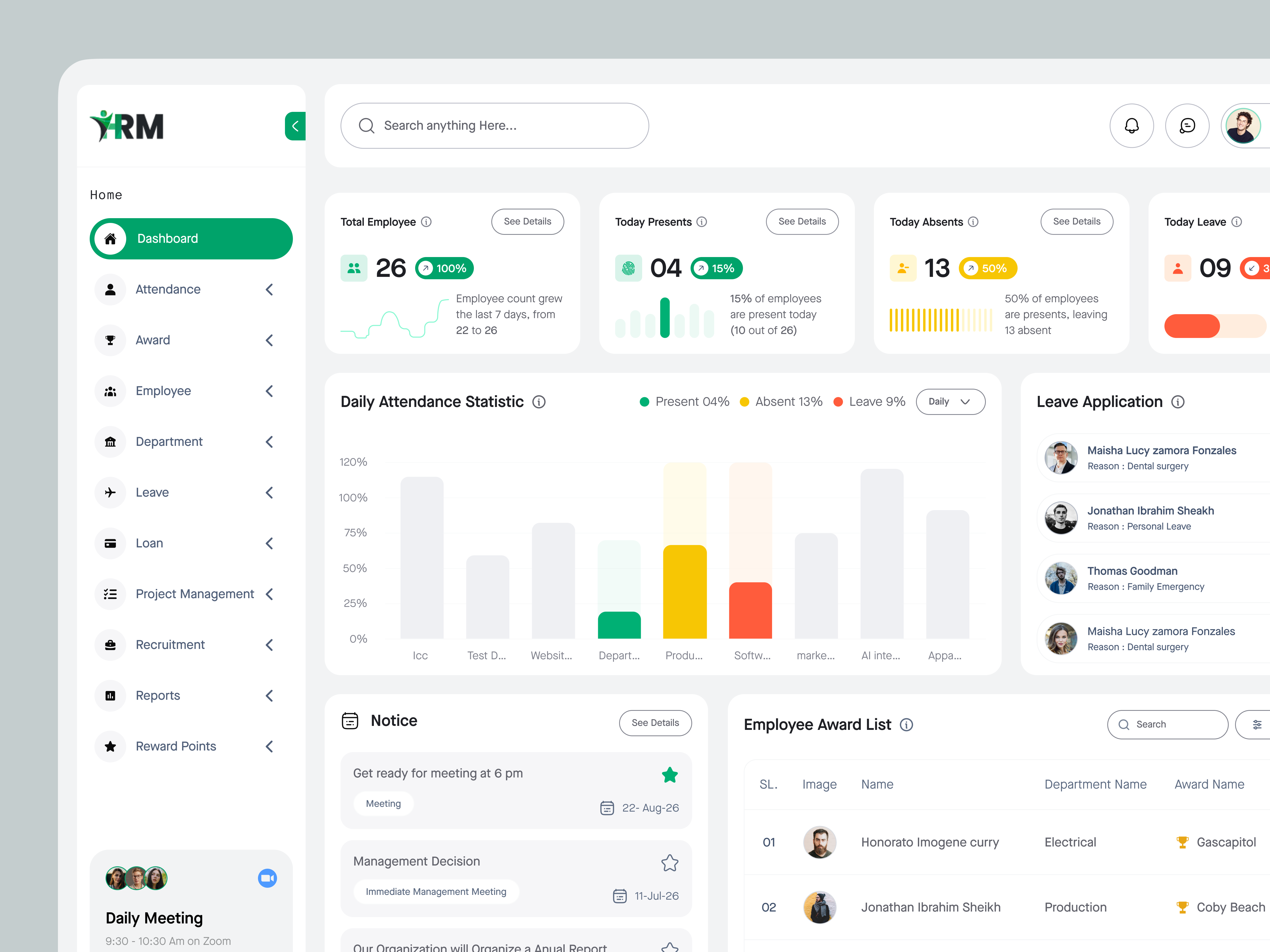 Modern HR Management Dashboard UI Design for Employee Management admin dashboard admin panel app attendance management dashboard ui design employee management employee portal enterprise software hr dashboard hr management human resources saas dashboard saas website design ui uiux saas design web