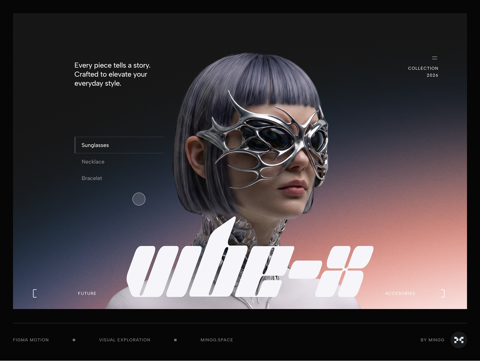 Vibe X Future Accessories - Motion exploration 3d accessories ai animation cinematic concept design figma figma motion futuristic metal ui weavy