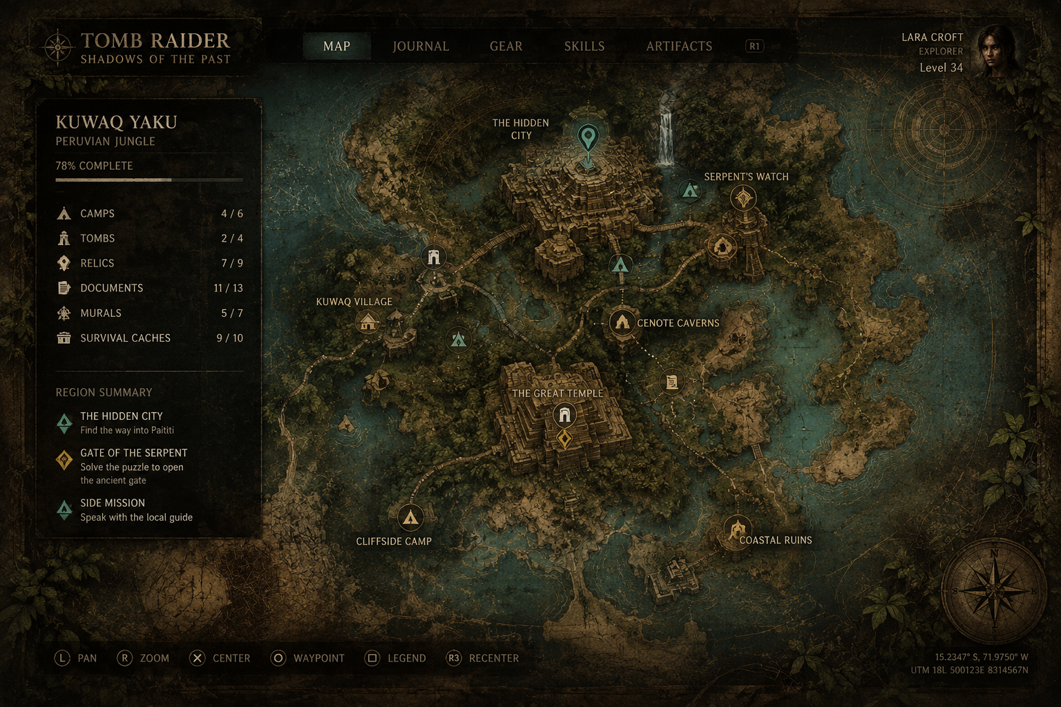 Map Design – Daily UI Challenge #029 100days 100daysofui dailyui dailyui 029 dailyui challenge dailyui challenge 029 dailyui029 dailyuichallenge dailyuichallenge029 fantasy game design game map design gameui gurufox map map design thegurufox tomb raider tombraider worldmap