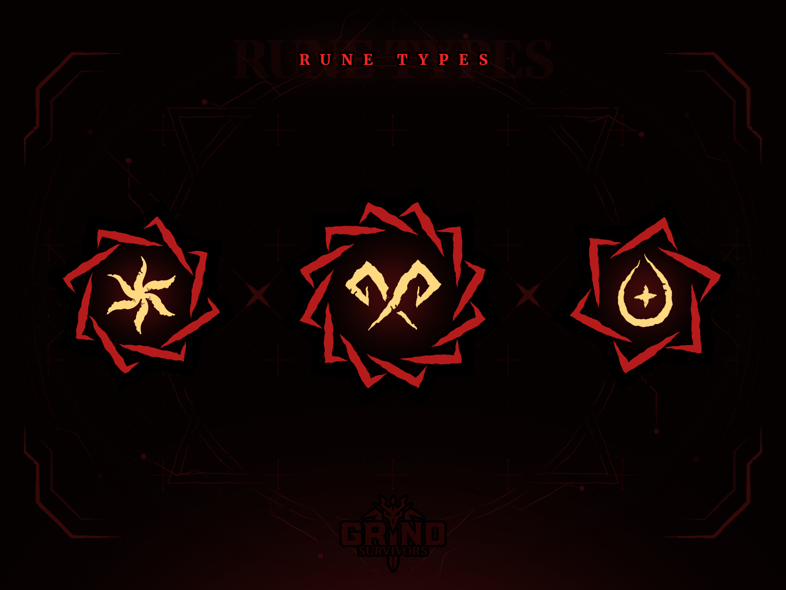 Grind Survivors - Rune Types & Icons consoles game game design glyphs grind survivors icon icons pc ps5 rune runes steam ui user interface ux xbox