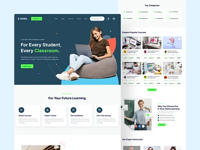 Website Design: Landing Page E-Dora. animation app application bootcamp classroom design desktop education figma graphic design illustration landing page logo online class page ui user experience user interface web website