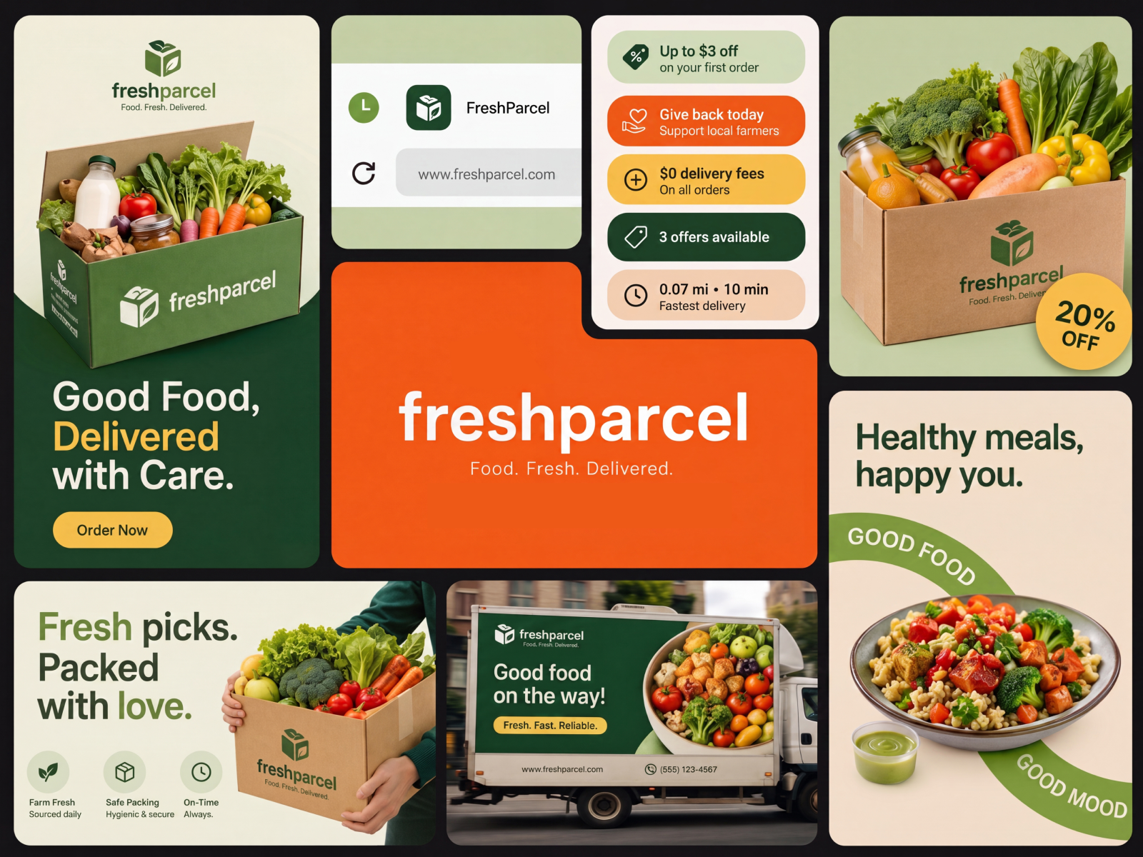 FreshParcel - Organic Grocery Delivery Branding brandidentity cleanui dribbbleshot ecommerceui fooddelivery freshparcel groceryapp hero ui design logodesign modernbranding packagingdesign productdesign techwitpro uiuxdesign visualidentity web hero design webdesign webui