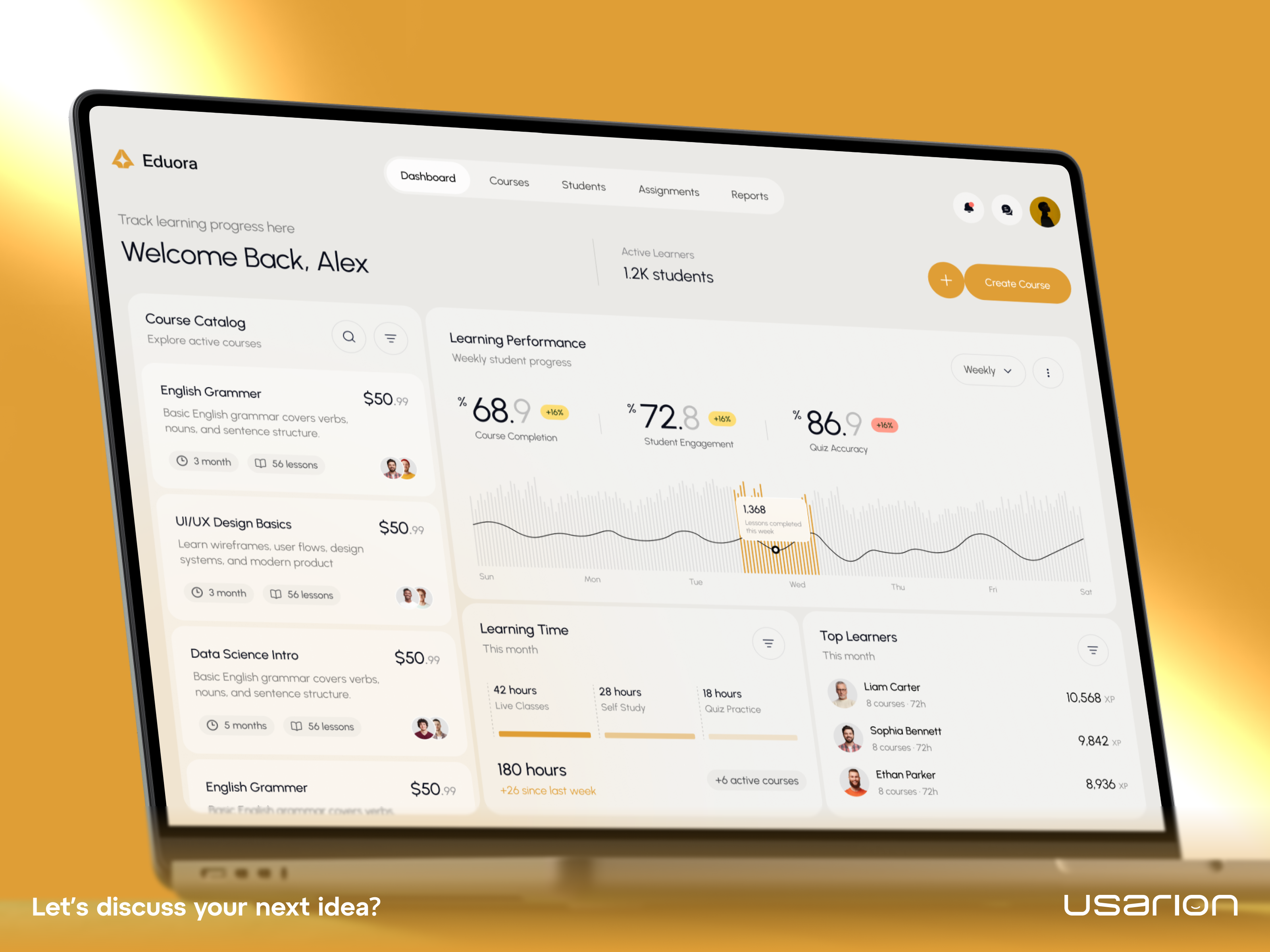 EdTech SaaS Dashboard UI - E-Learning Platform academic dashboard course catalog e learning platform edtech dashboard edtech saas education app education software learning management learning metrics lms ui online course ui saas dashboard school portal student analytics student dashboard teacher dashboard