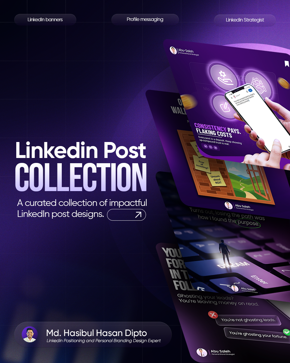 LinkedIn Post Design Collection for Personal Branding branding featured section graphic design linkedin linkedin banner linkedin branding linkedin profile media design personal branding services section social visual design