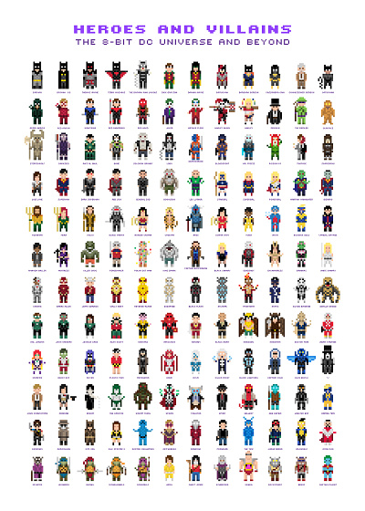 HEROES AND VILLAINS. 8-BIT DCEU 16bit 8bit character cinema comics design figure films flat illustration minimal movies pixel pixelart superhero