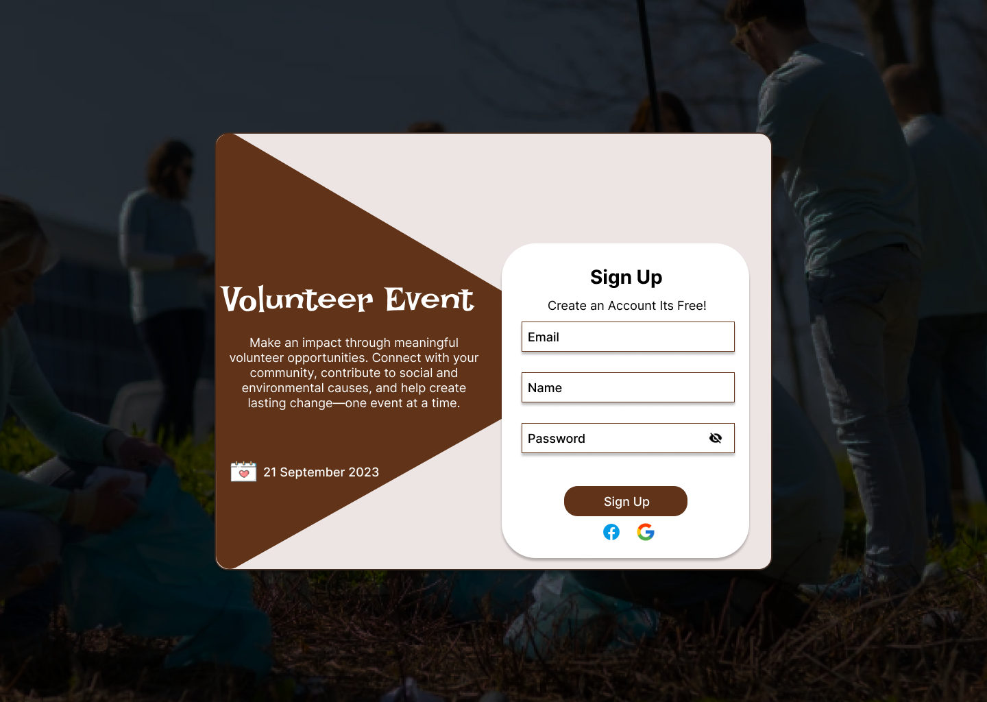 Volunteer Event branding community drrible event figma forms signup ui ux viral volunteer webdesign