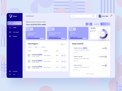 Dashboard for designer to track their activities illustration ui ux