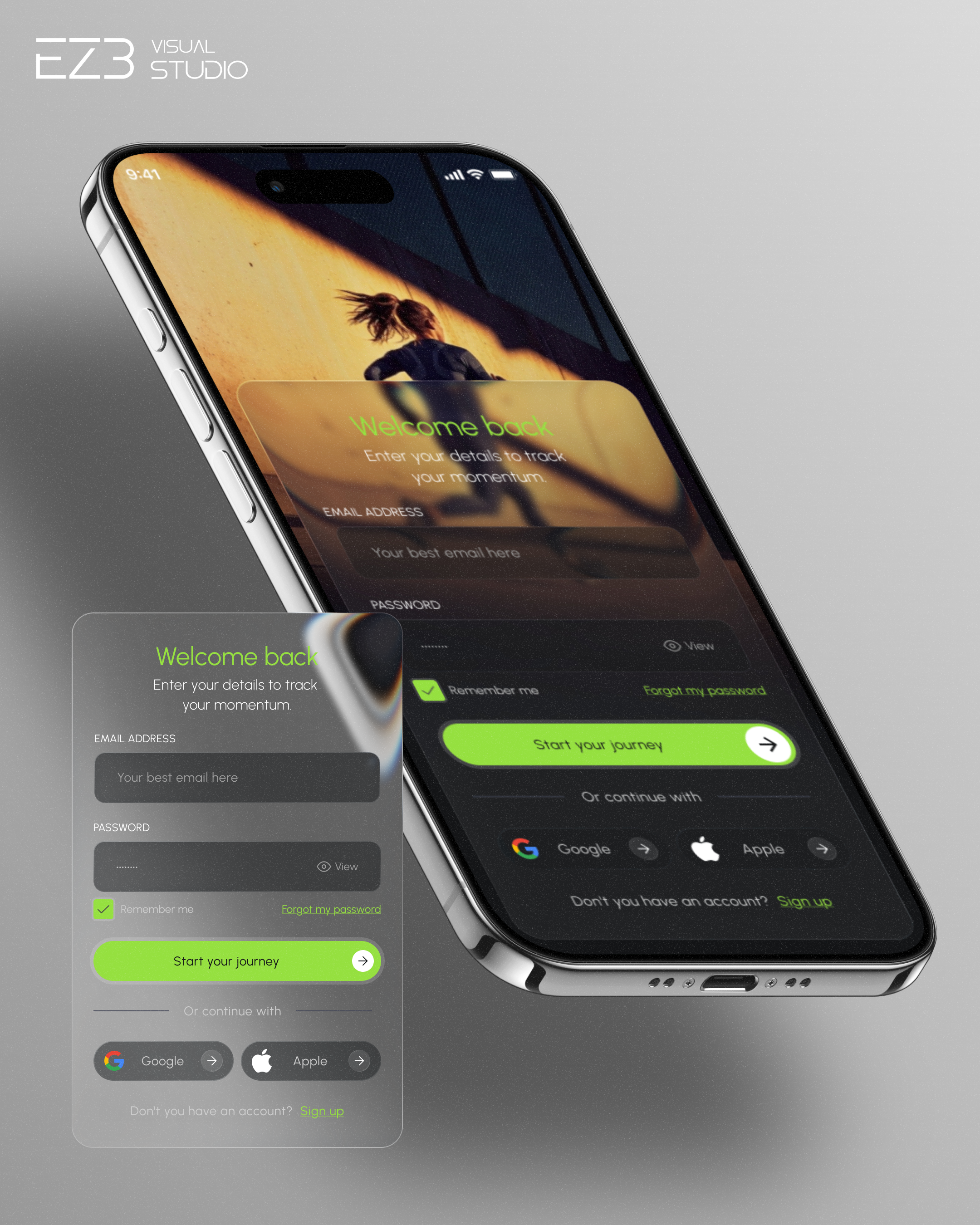 Running tracker Mobile App app app design dark design dark style glass effect iphone iphone app mobile app running running app sports app ui user experience ux design