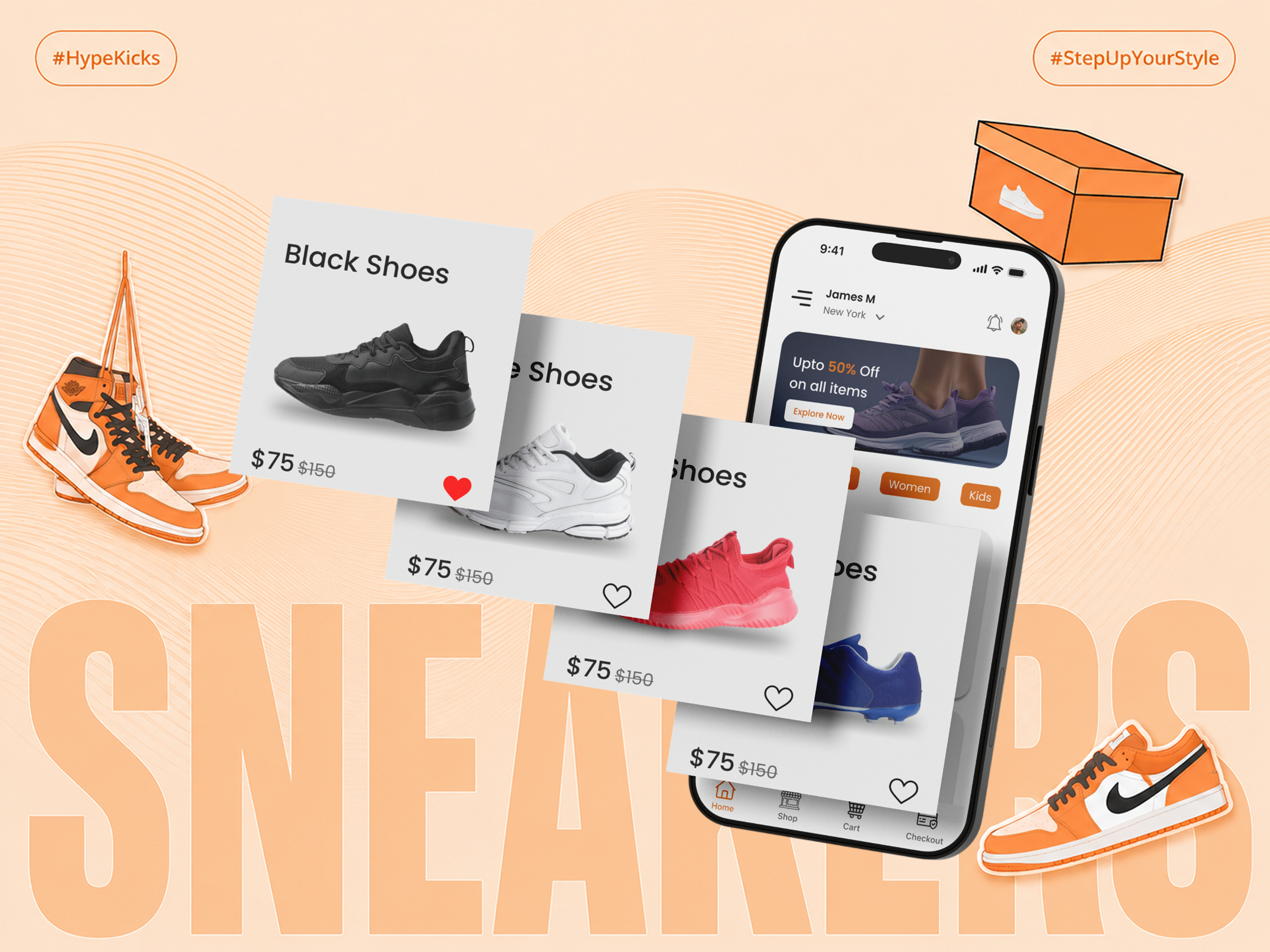 HypeKicks - E-Commerce Mobile App for Sneaker Culture app design ecommerce design fashion app ios app iphone app marketplace app mobile app online shopping product design shoes app shopping app shopping cart sneaker app sneaker store sneakers ui ui design ux design