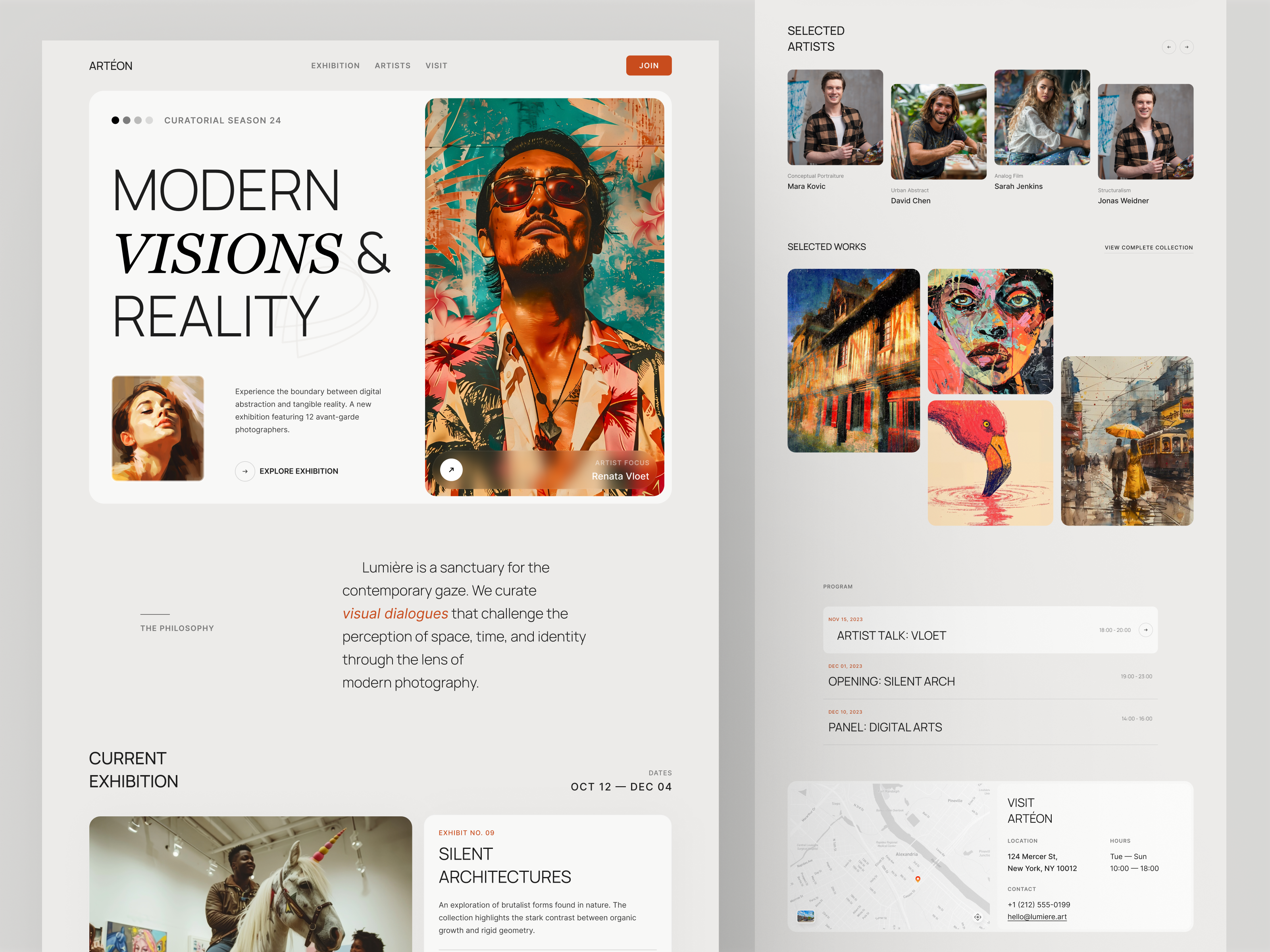 Modern Art Gallery Landing Page – UI/UX Design art collection art exhibition art gallery art platform art showcase artist portfolio contemporary art creative portfolio creative website culture website editorial design exhibition design fine art gallery ui gallery website landing page minimal website modern editorial museum website visual storytelling