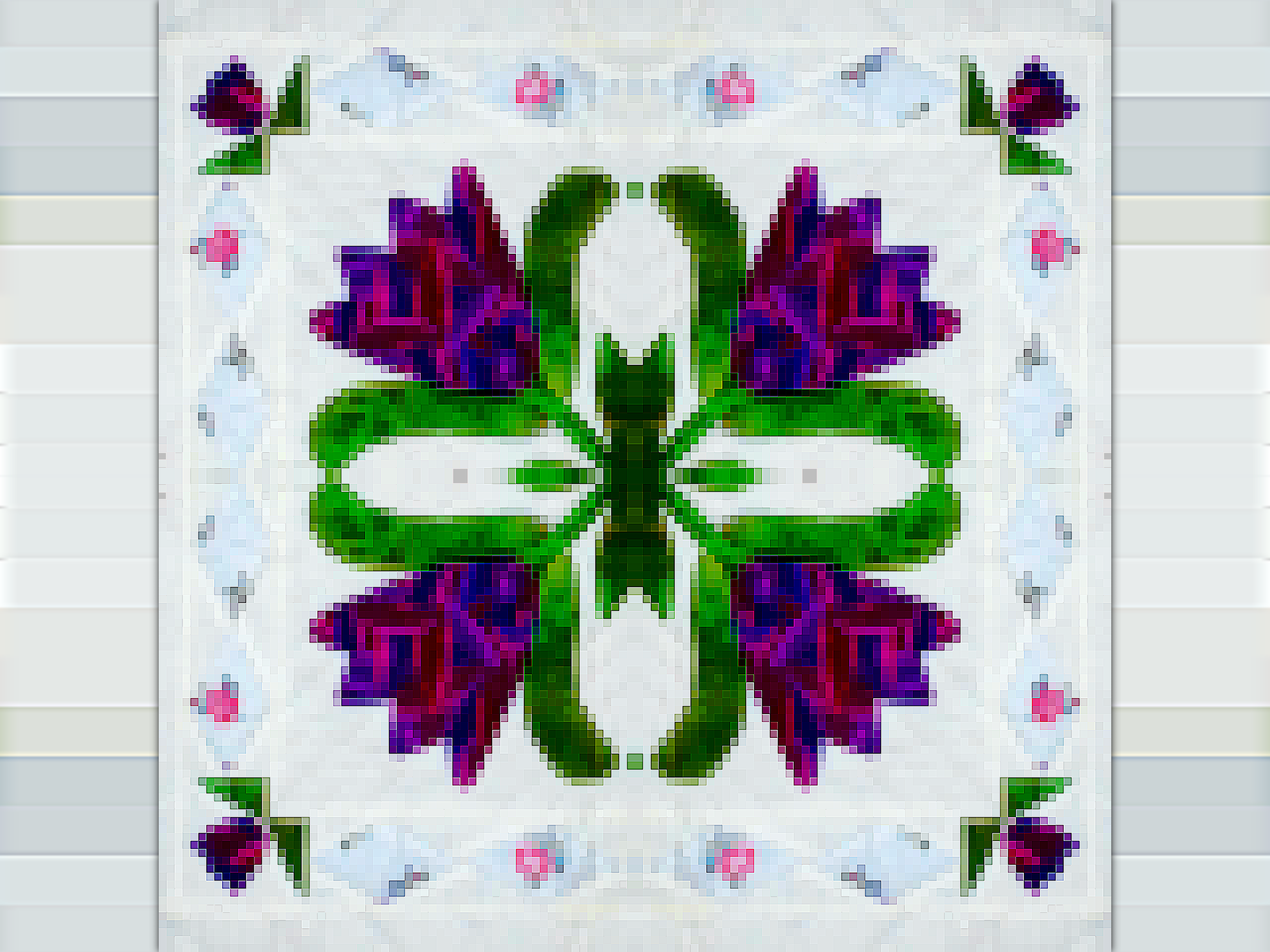 Symmetric Floral Pixel Embroidery botanical pixel art embroidery motif floral pattern pixel art pixel embroidery retro style symmetric design