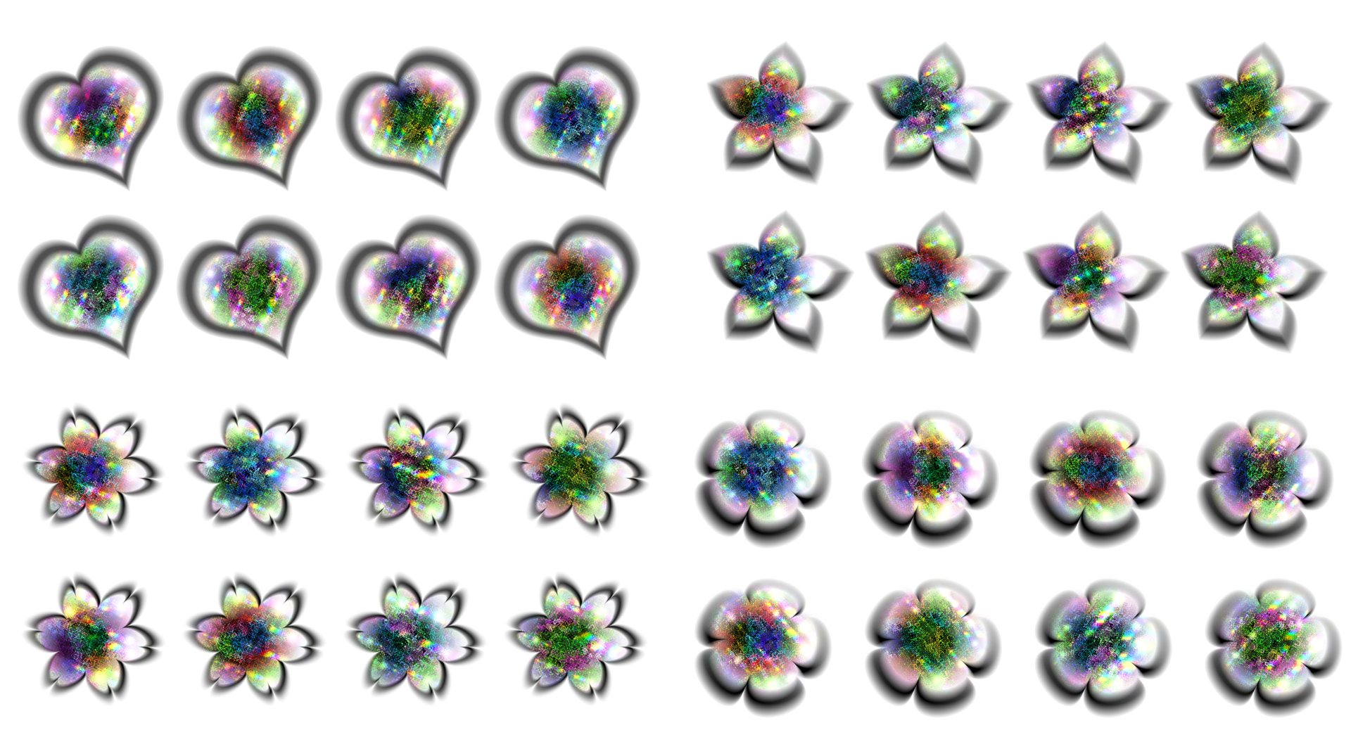 Prism Icons Set colorful flower icon glossy gradient heart icon holographic icon set iridescent ui elements